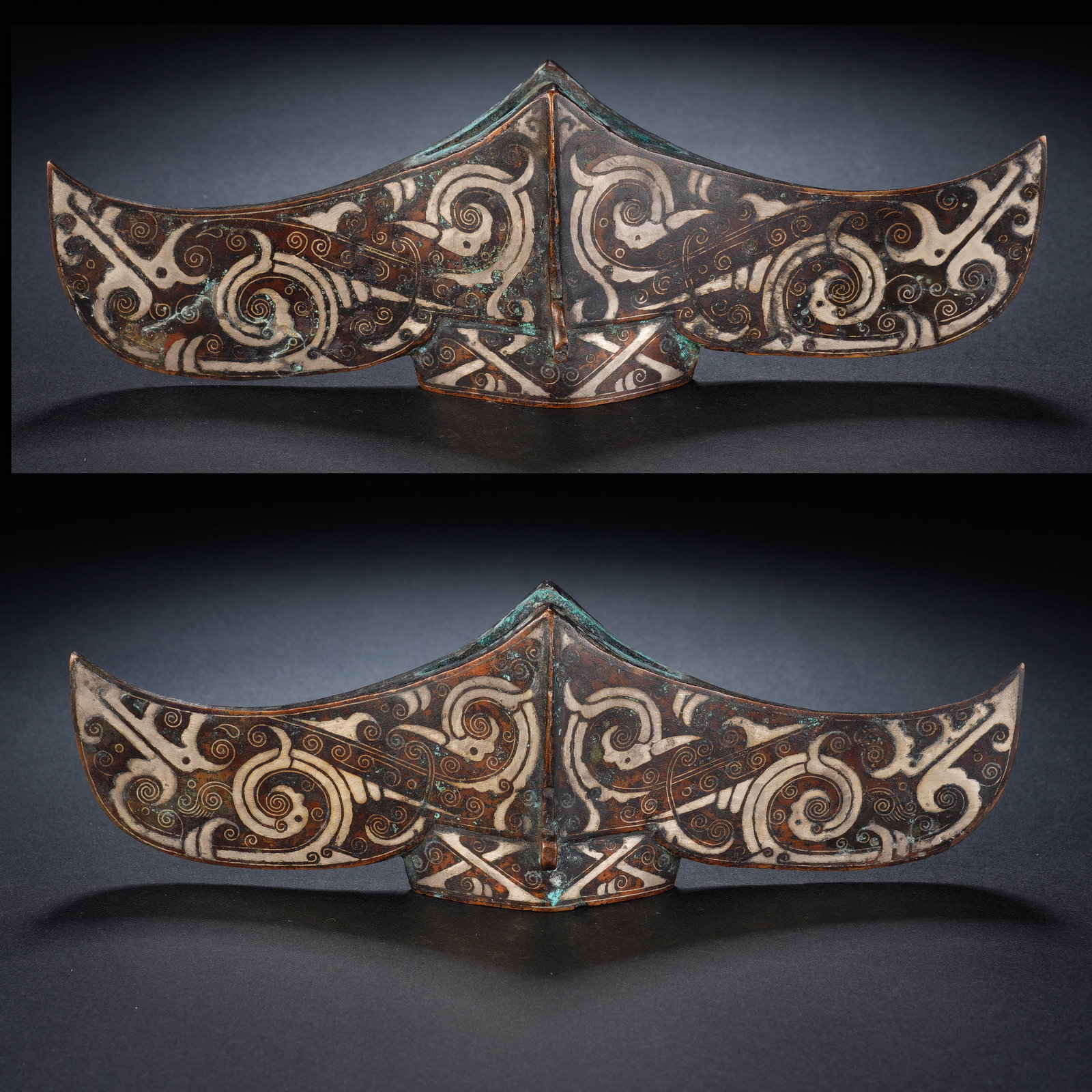 Chinese Bronze Gold and Silver Inlaid Carved Dragon and Cloud Pattern Sword Ornament: Chinese Bronze Gold and Silver Inlaid Carved Dragon and Cloud Pattern Sword Ornament (18 x 4 x 6cm,Weight 253g)