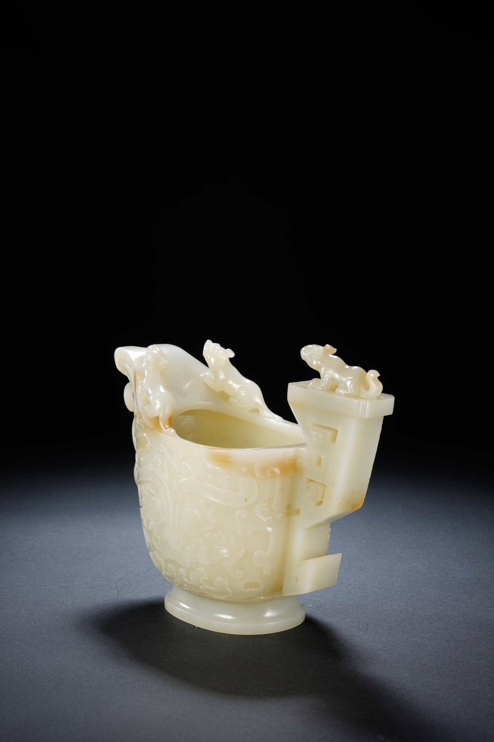Jade Carved Beast Face Pattern Dragon Head Shape Cup - 5