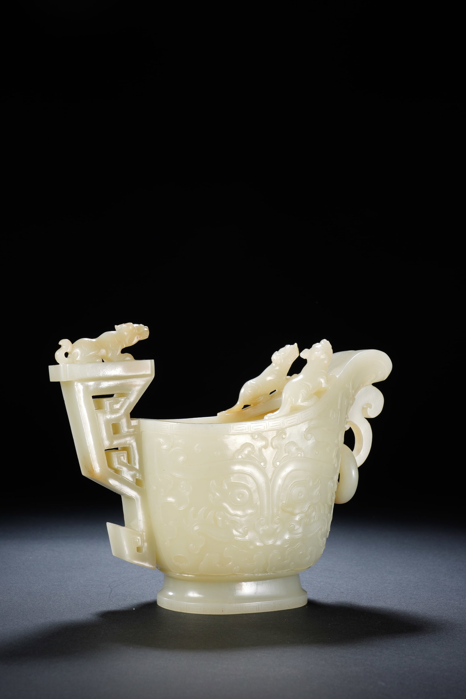 Jade Carved Beast Face Pattern Dragon Head Shape Cup - 6
