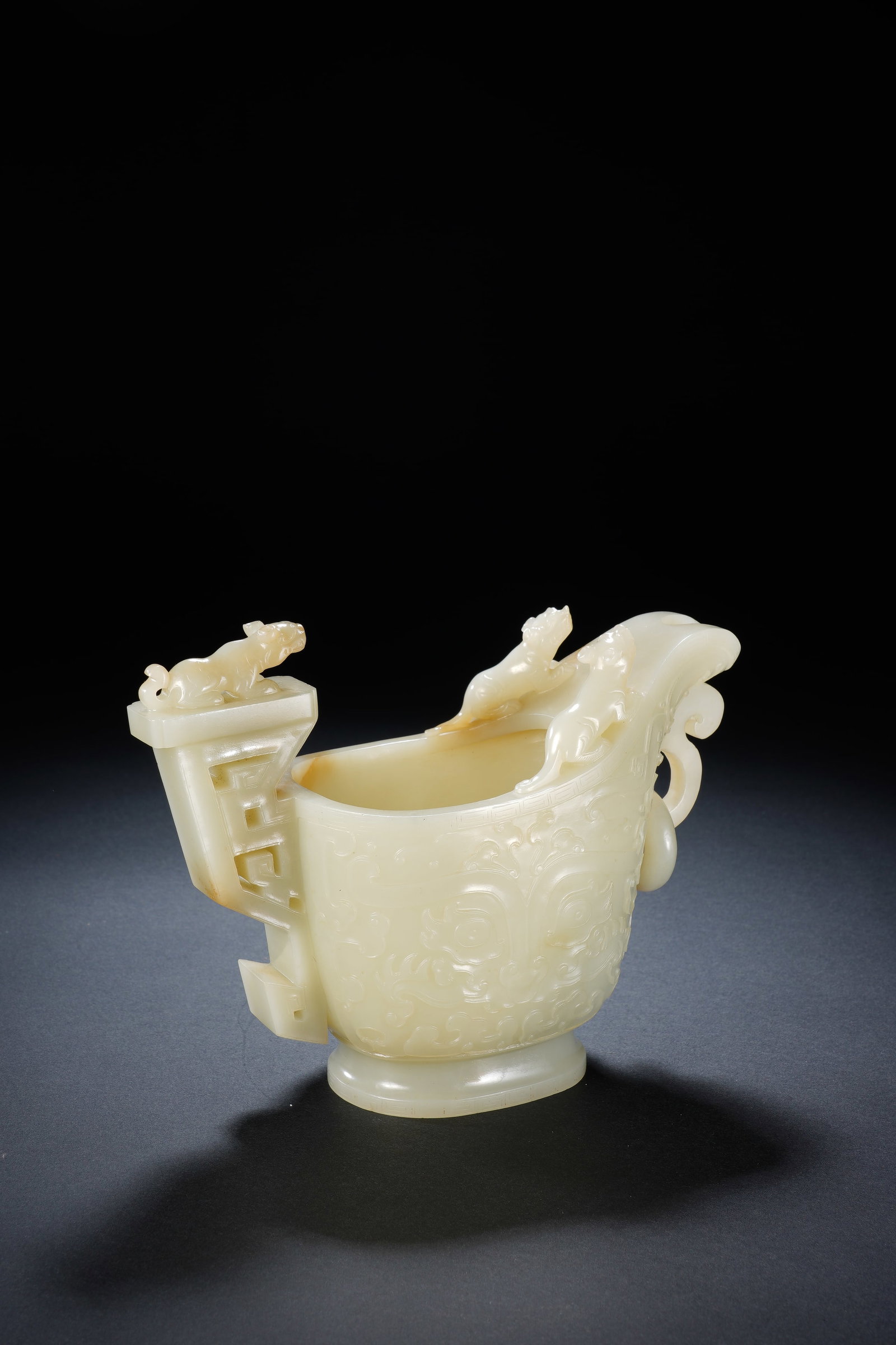 Jade Carved Beast Face Pattern Dragon Head Shape Cup - 7