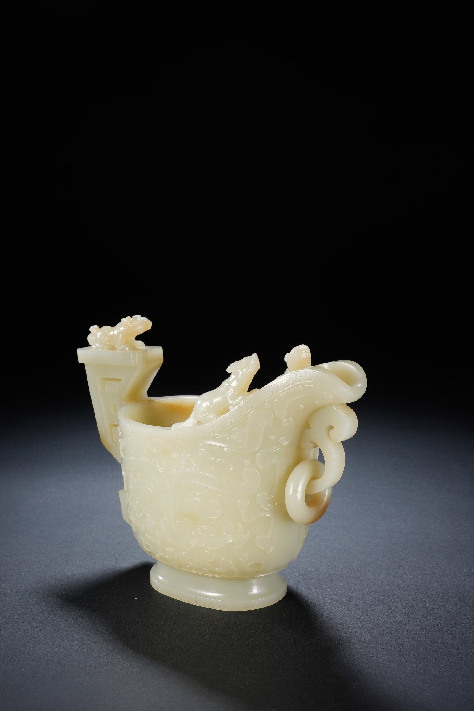 Jade Carved Beast Face Pattern Dragon Head Shape Cup - 8