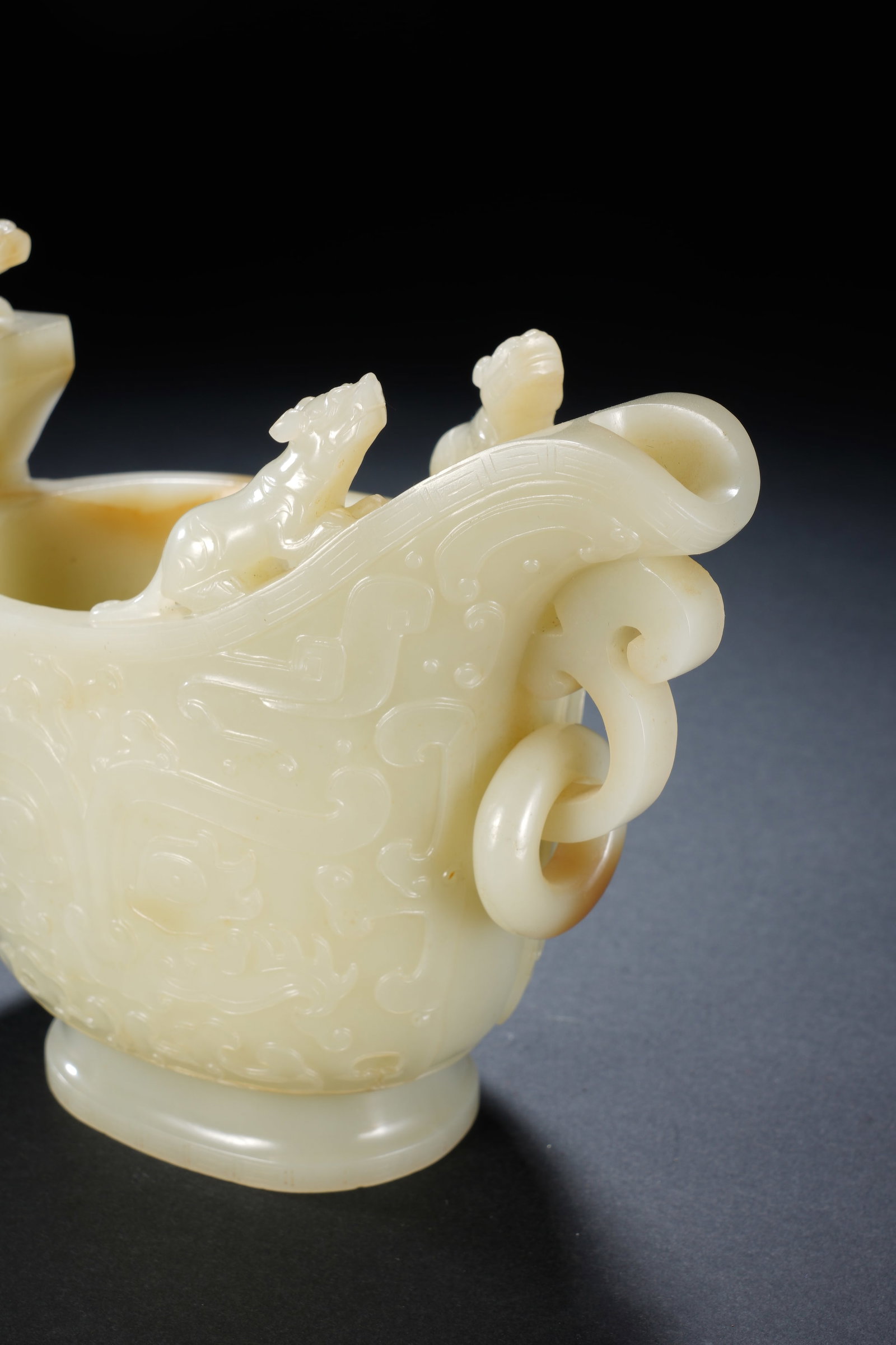 Jade Carved Beast Face Pattern Dragon Head Shape Cup - 9