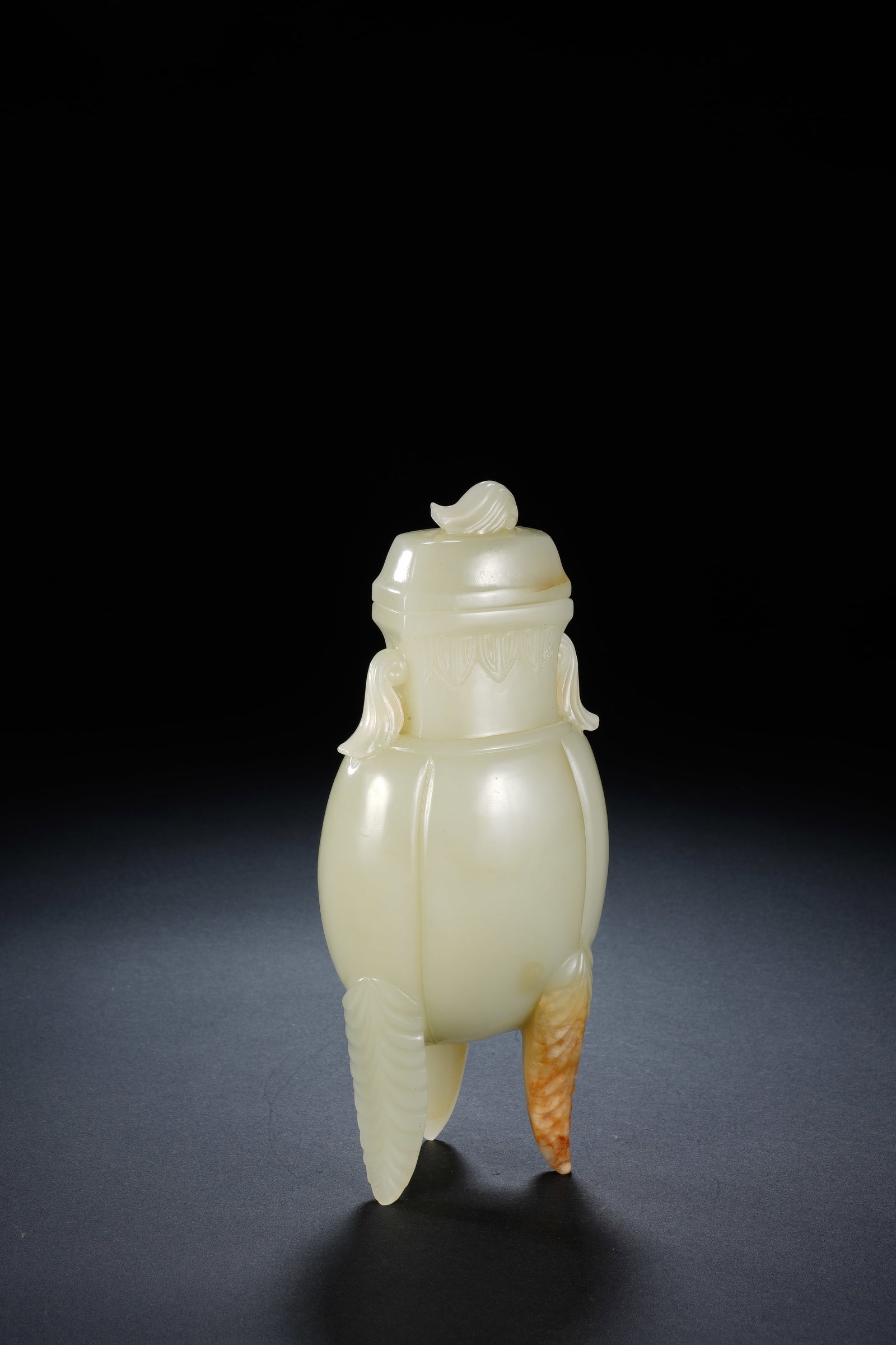 Jade Carved Flower Pattern Double Ears Vase - 8