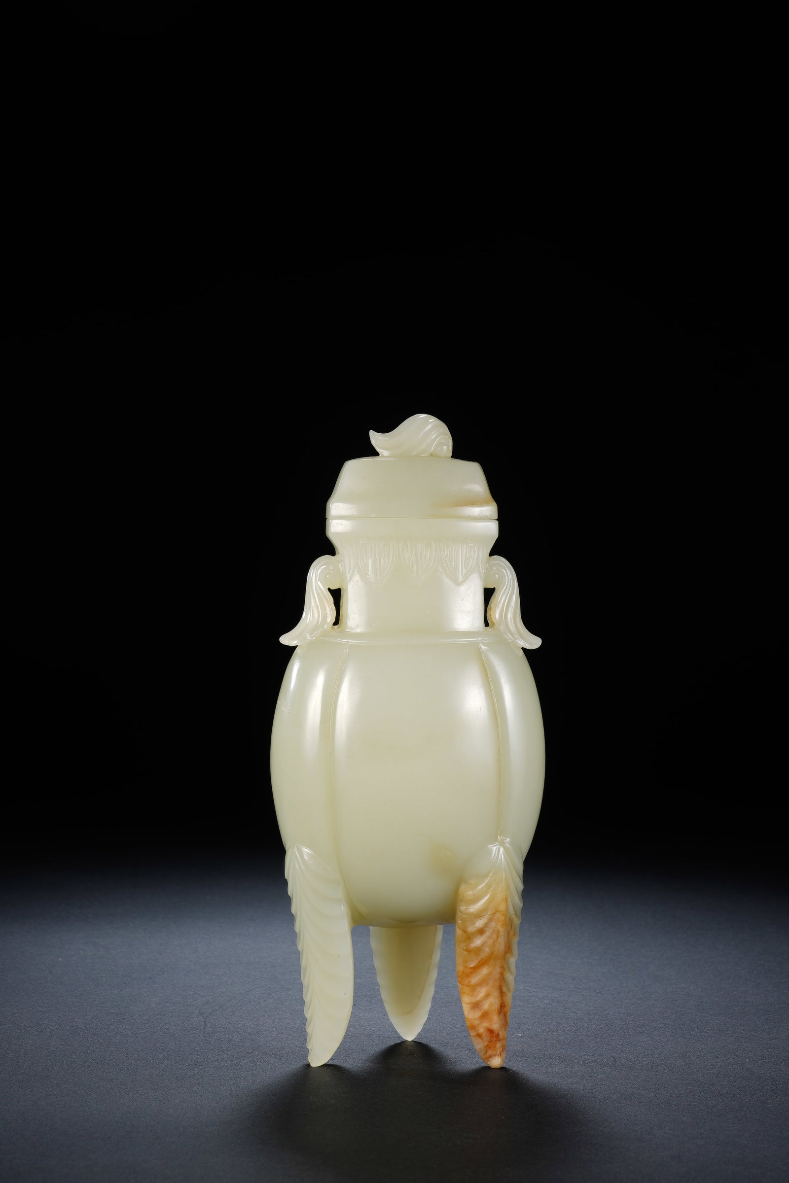 Jade Carved Flower Pattern Double Ears Vase - 9