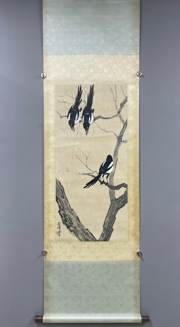 Chinese Drawing Magpie Painting,Xu Beihong Mark: Chinese Drawing Magpie Painting,Xu Beihong Mark (95 x 44cm)