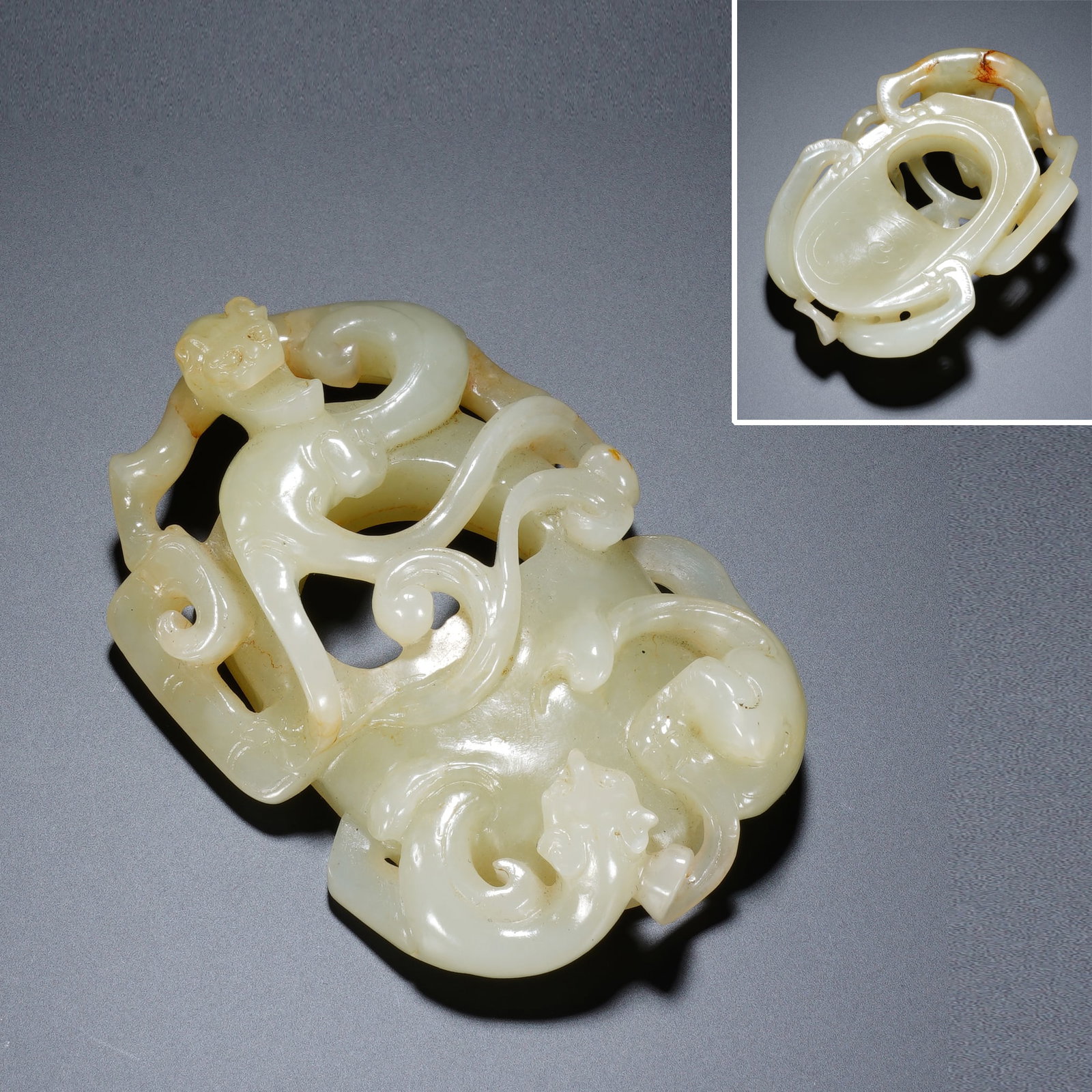 Jade Carved Chi Dragon Shape Chicken Heart Shape Ornament: Jade Carved Chi Dragon Shape Chicken Heart Shape Ornament (7.5 x 5 x 2cm,Weight 66g)