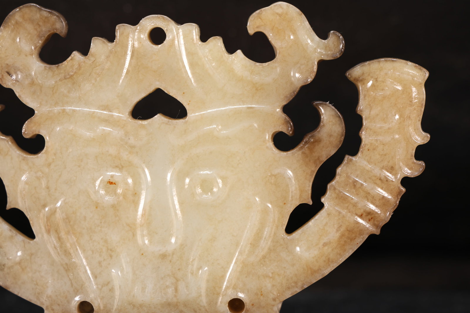 Jade Carved Beast Face and Character Face Pattern Bi - 3