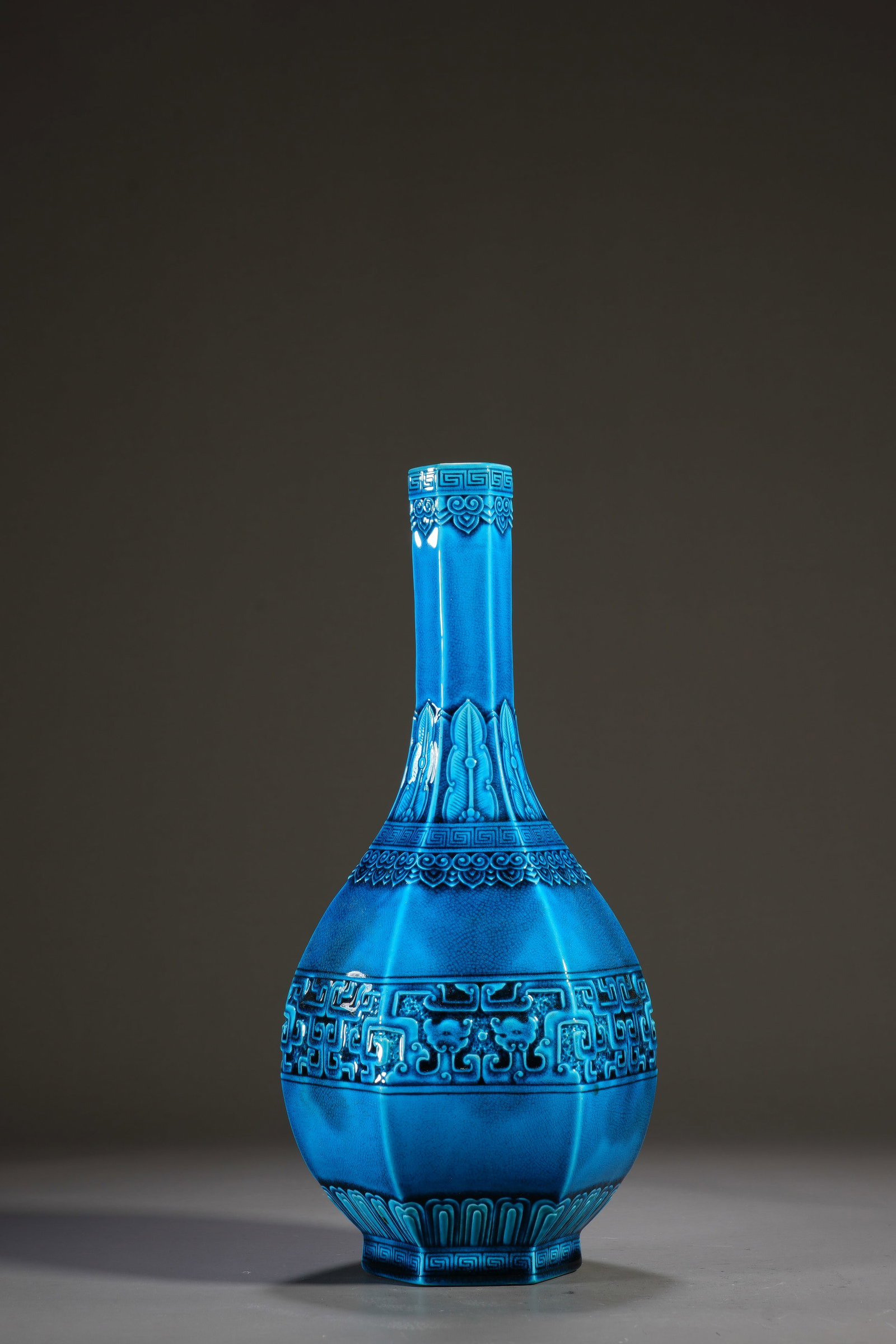 Peacock Blue Glazed Dragon Pattern Porcelain Vase - 2