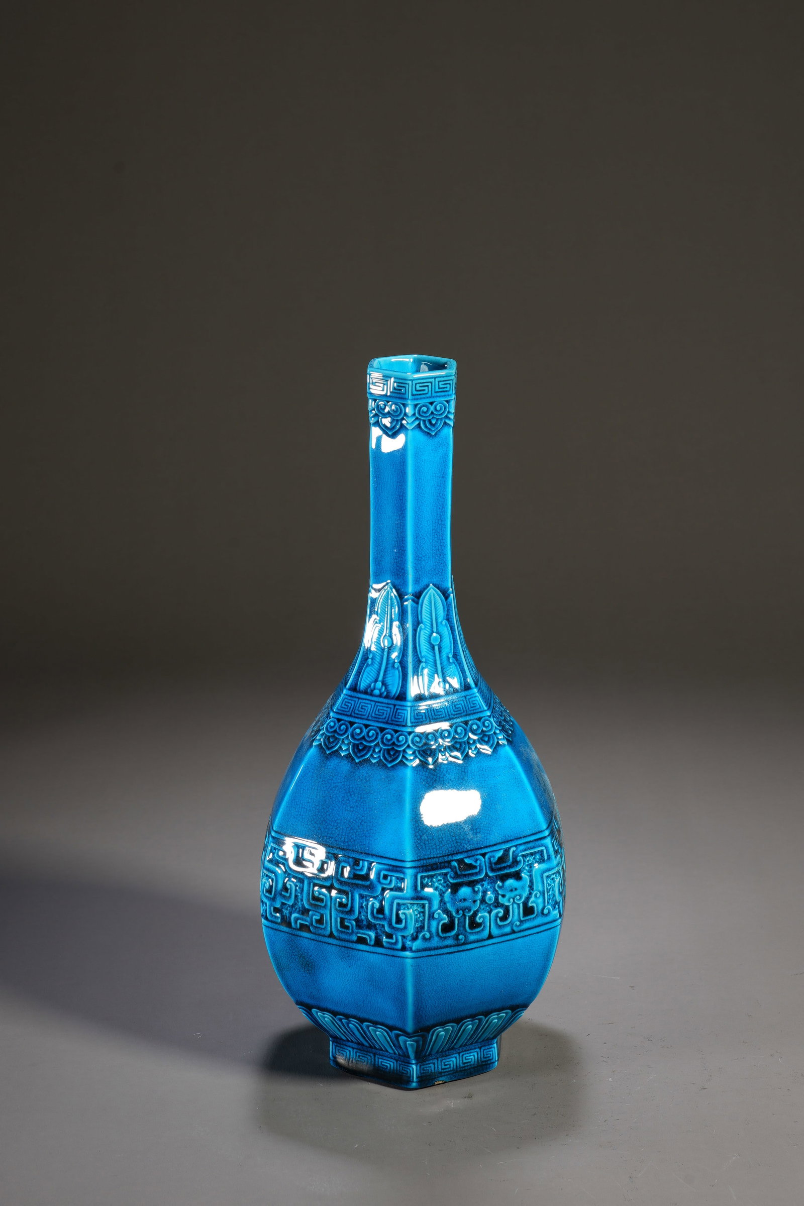 Peacock Blue Glazed Dragon Pattern Porcelain Vase - 5