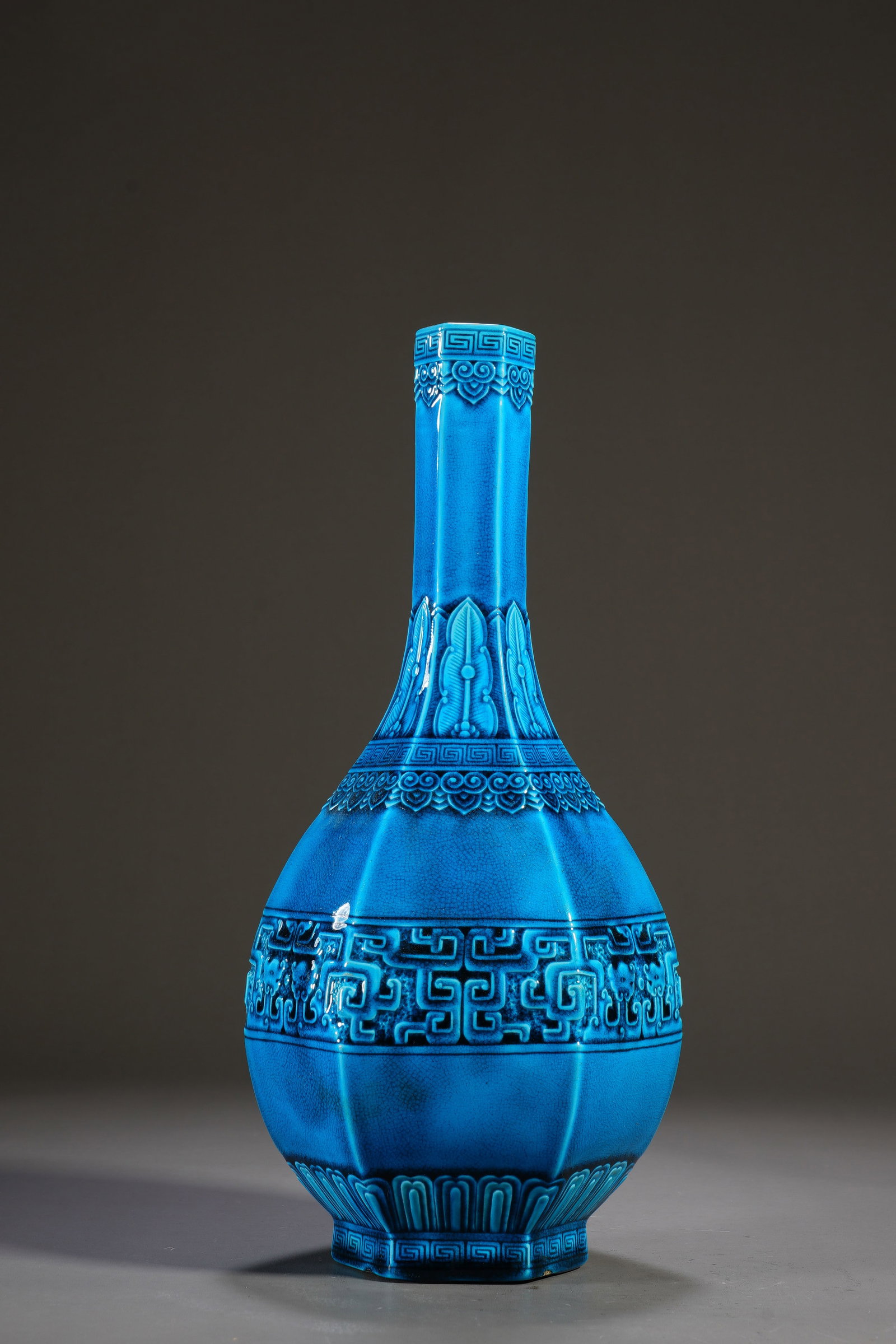 Peacock Blue Glazed Dragon Pattern Porcelain Vase - 6