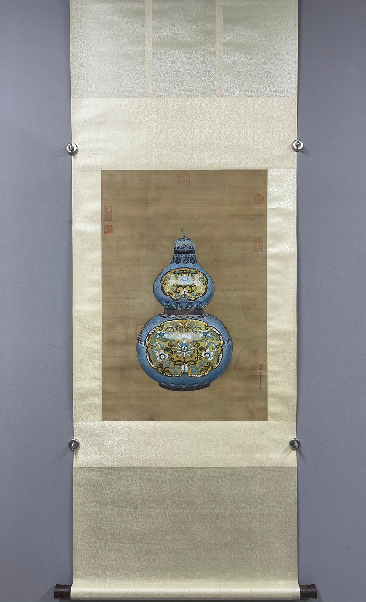 Chinese Drawing Enamel Drawing Flower Pattern Porcelain Gourd Shape Vase Painting,Lang Shining Mark (1 of 7)