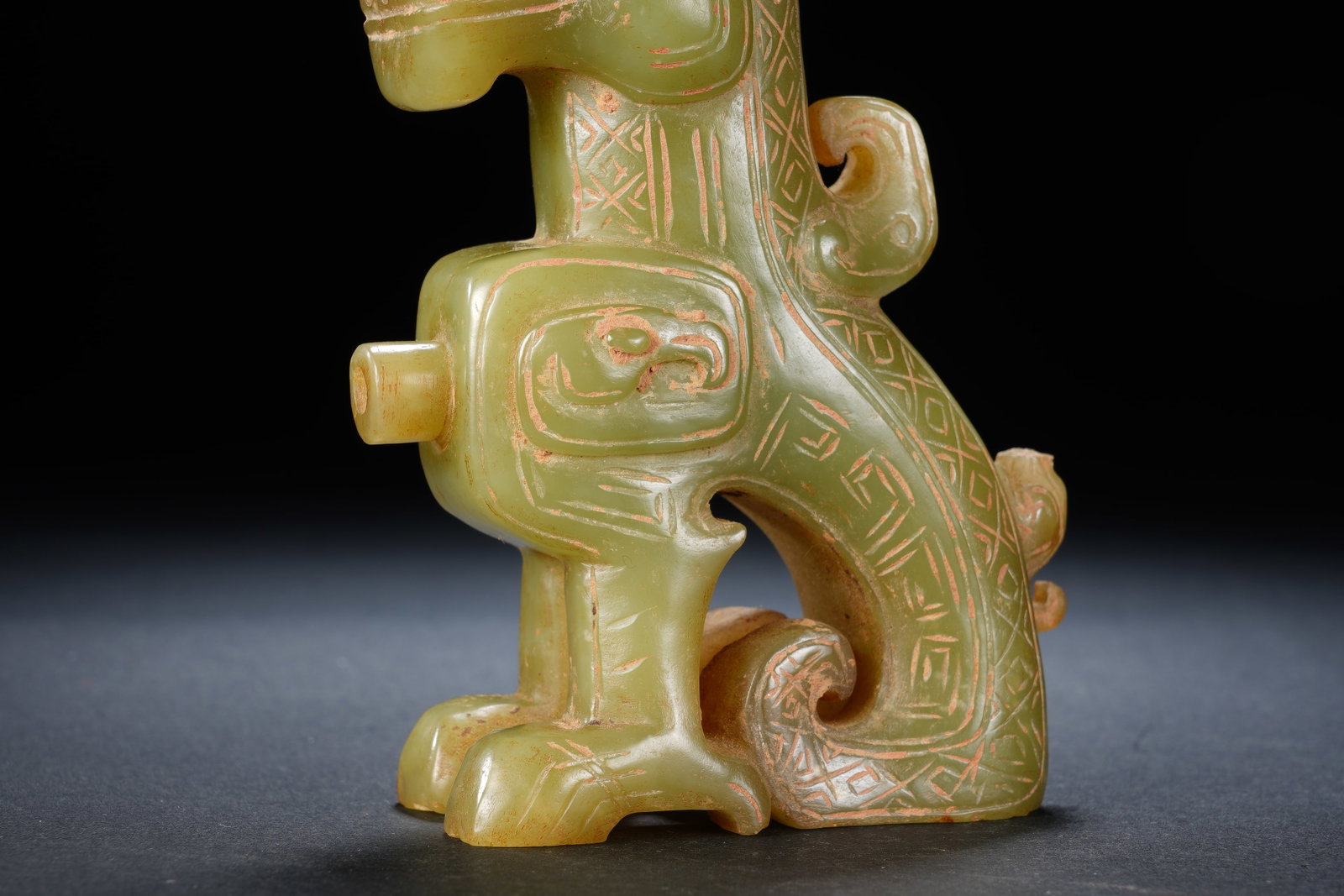 Jade Carved Beast Face Pattern Dragon Shape Ornament - 4