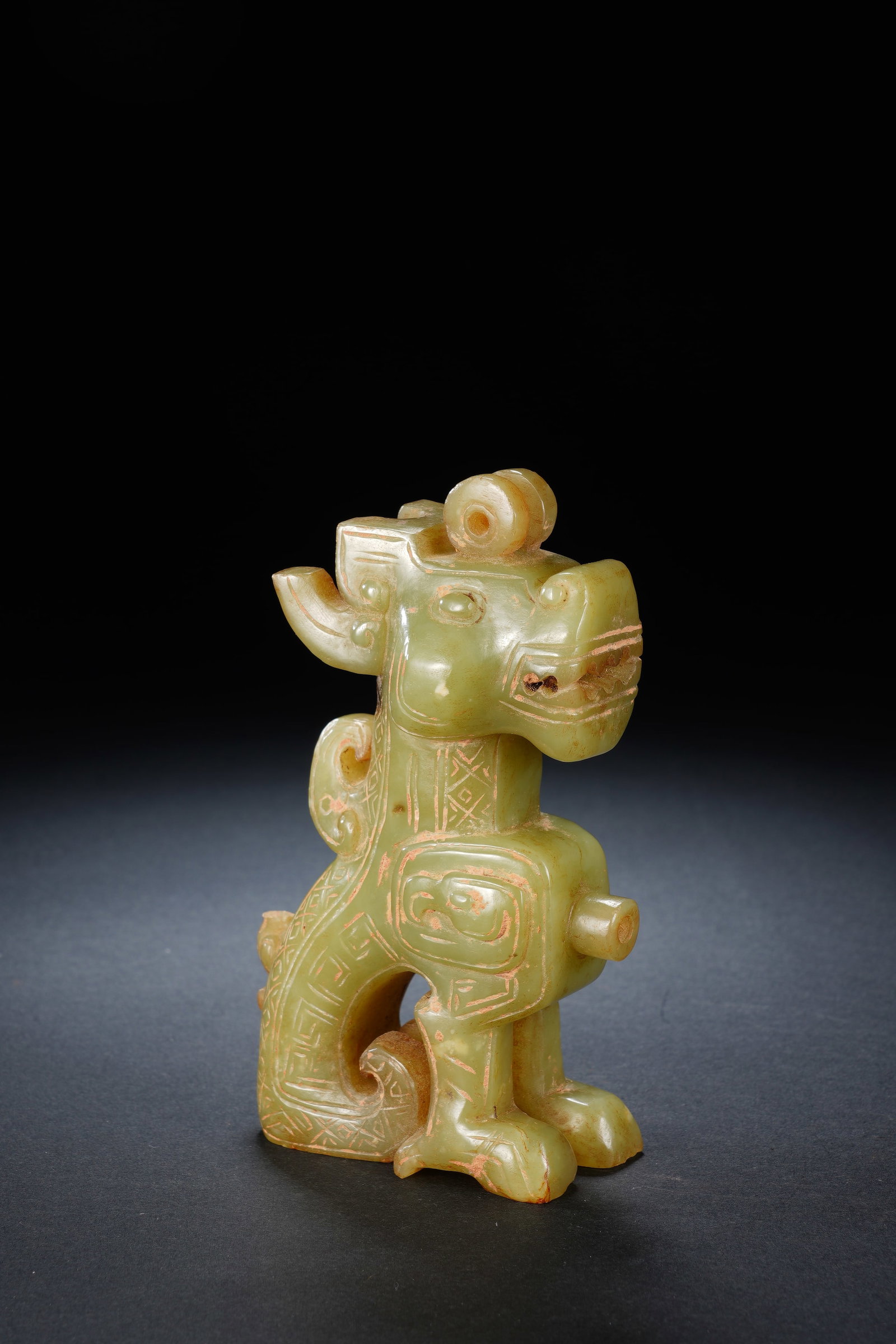 Jade Carved Beast Face Pattern Dragon Shape Ornament - 6