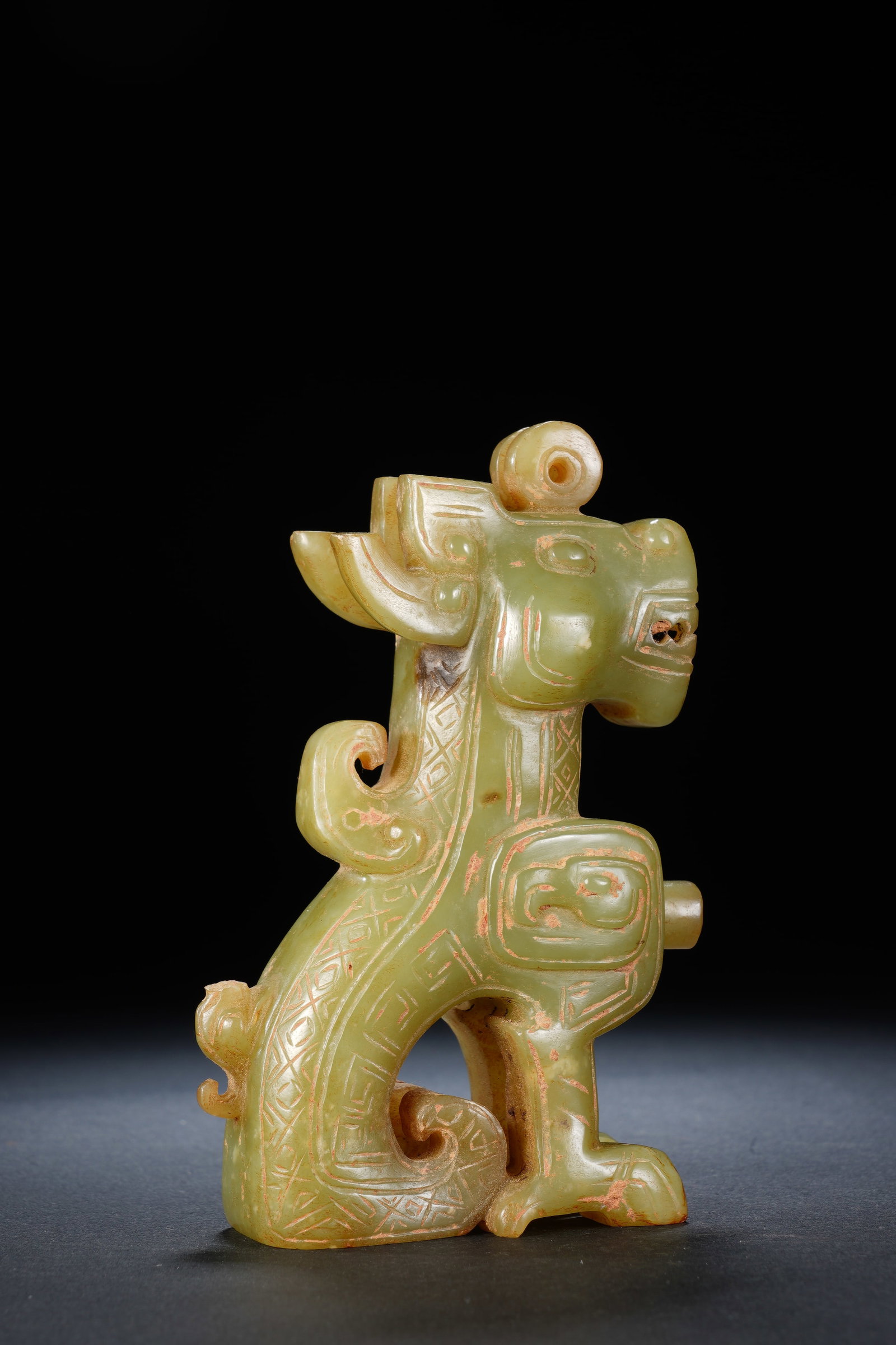 Jade Carved Beast Face Pattern Dragon Shape Ornament - 7