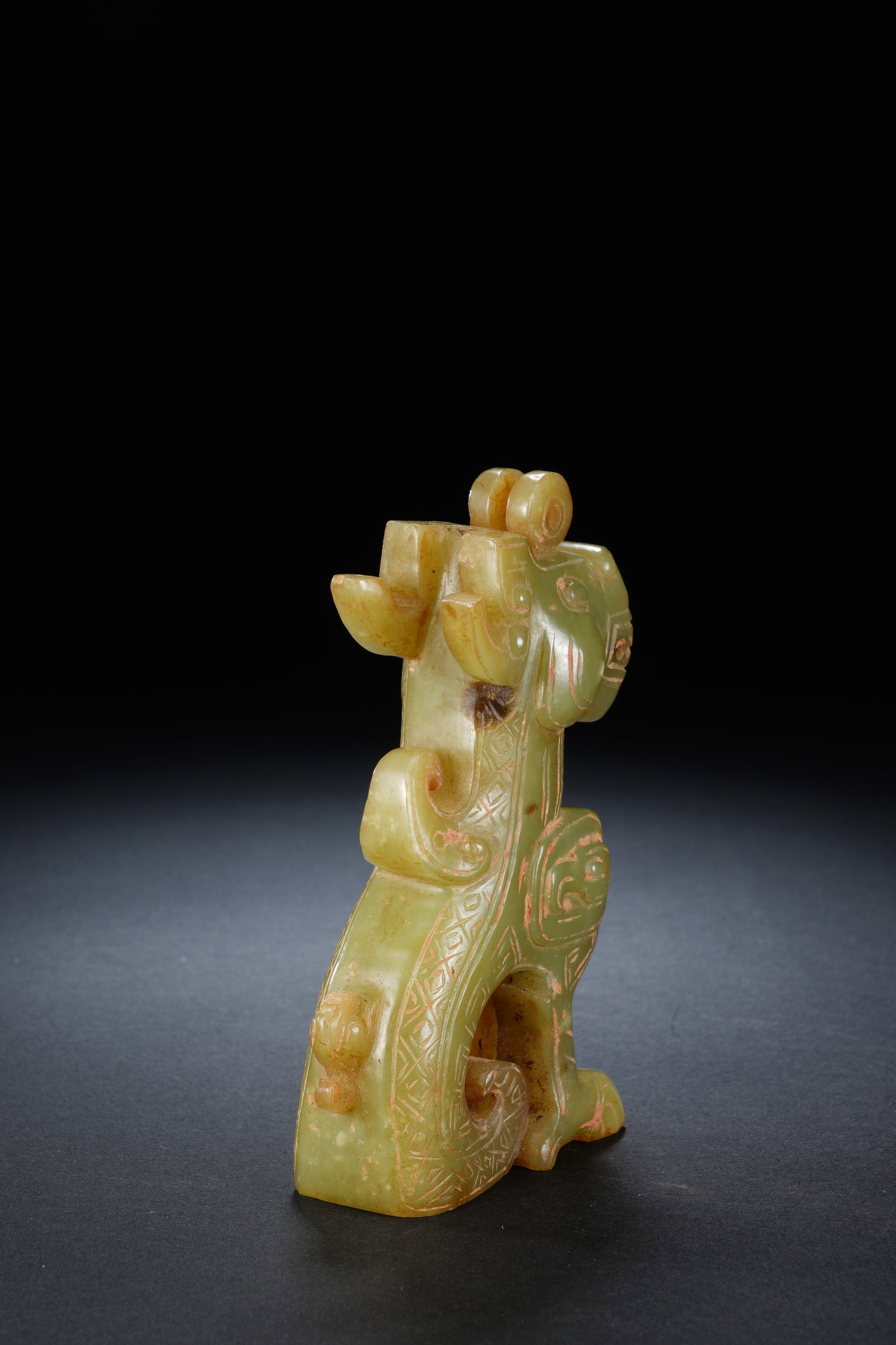 Jade Carved Beast Face Pattern Dragon Shape Ornament - 8