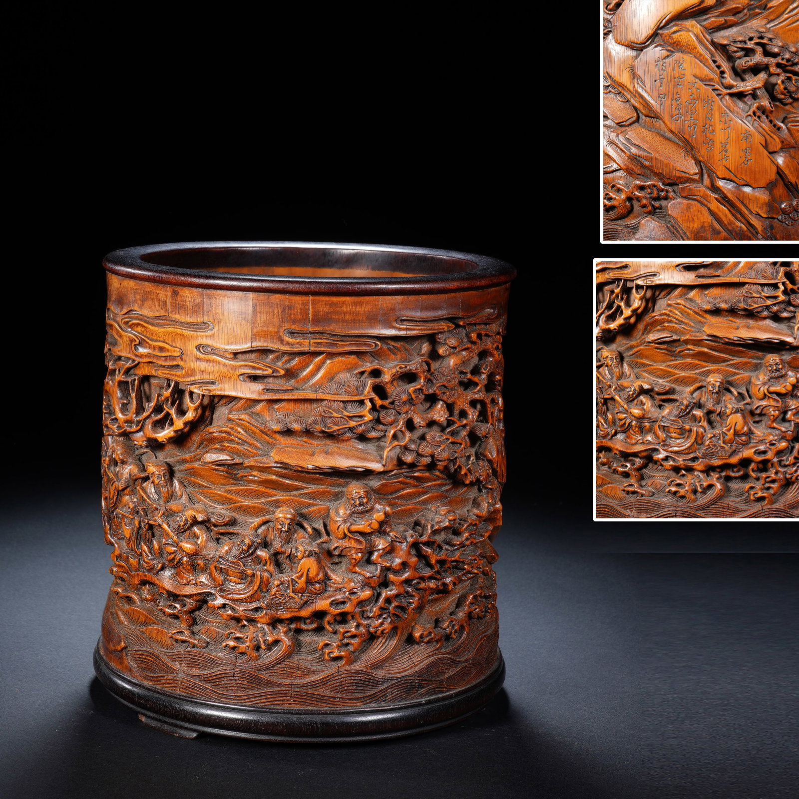 Bamboo Carved The Eight Immortals Crossed The Sea Pattern Brush Pot: Bamboo Carved The Eight Immortals Crossed The Sea Pattern Brush Pot (15 x 16cm)