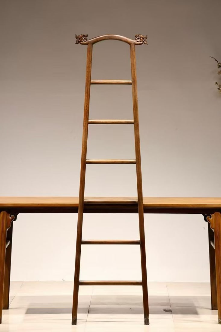 Huanghuali Wood Carved Double Dragon Head Ladder (1 of 6)