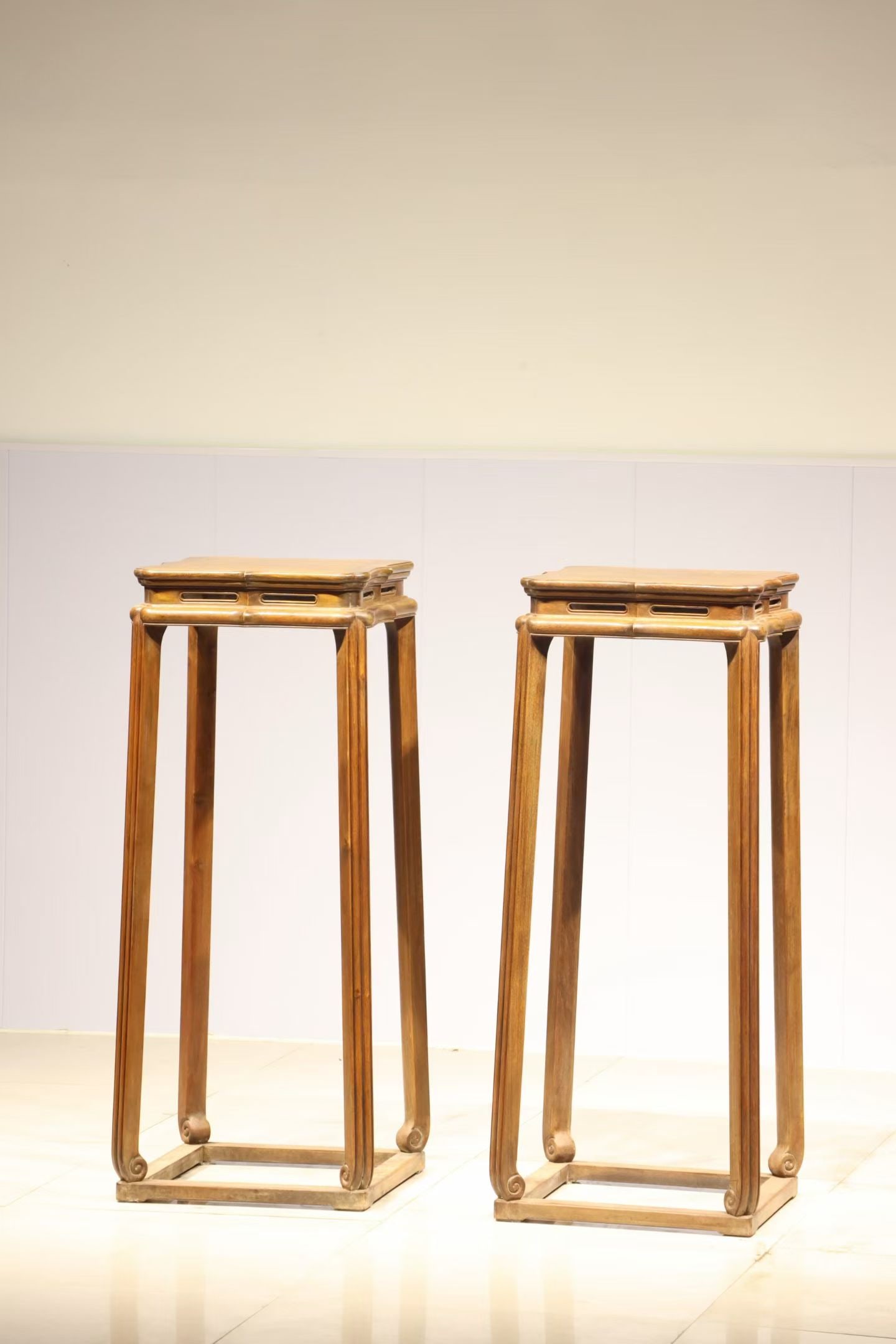 Pair of Huanghuali Wood Carved Reishi Mushroom Pattern Square Table (1 of 6)