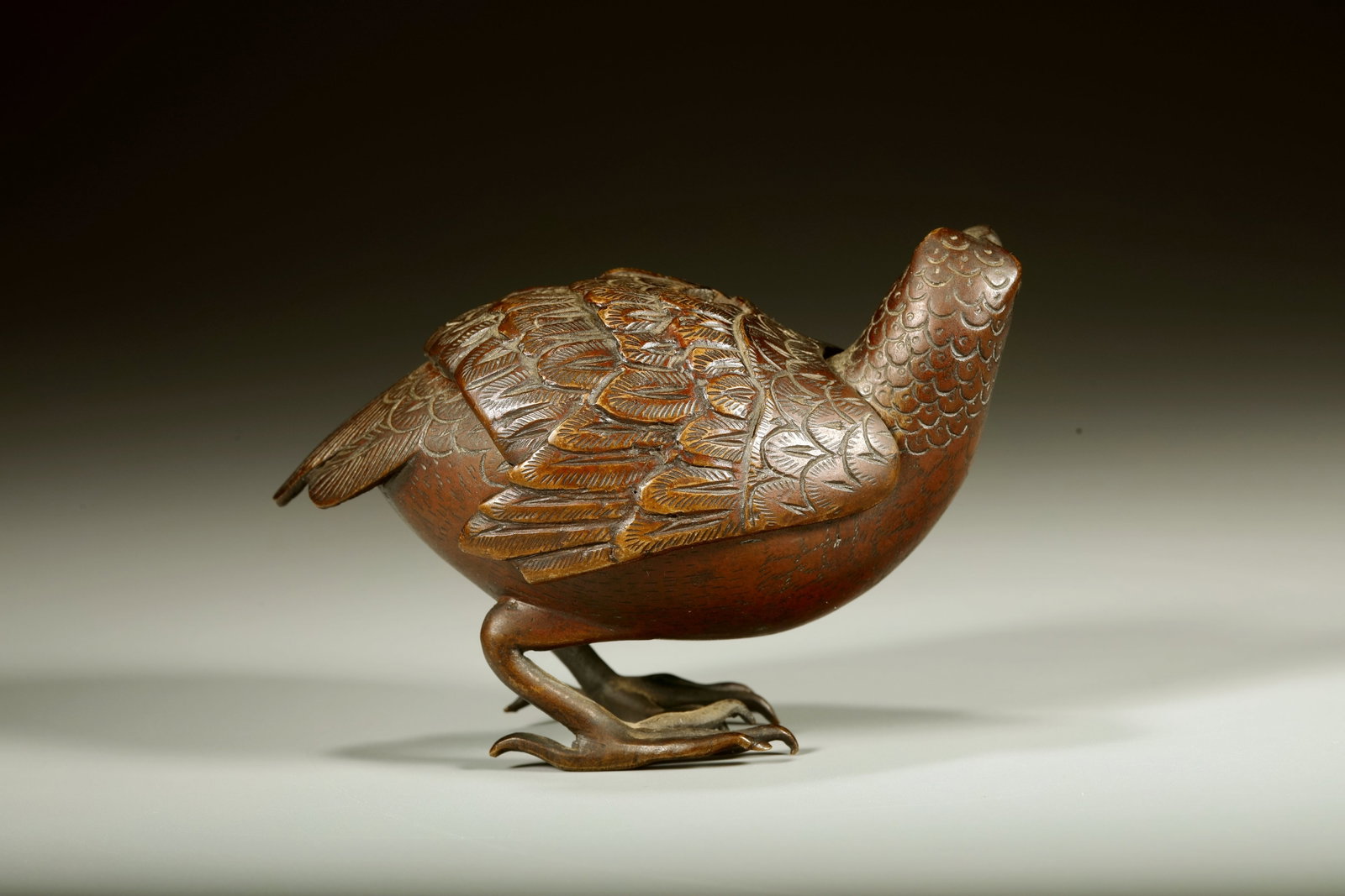A BRONZE QUAIL INCENSE BURNER - 3