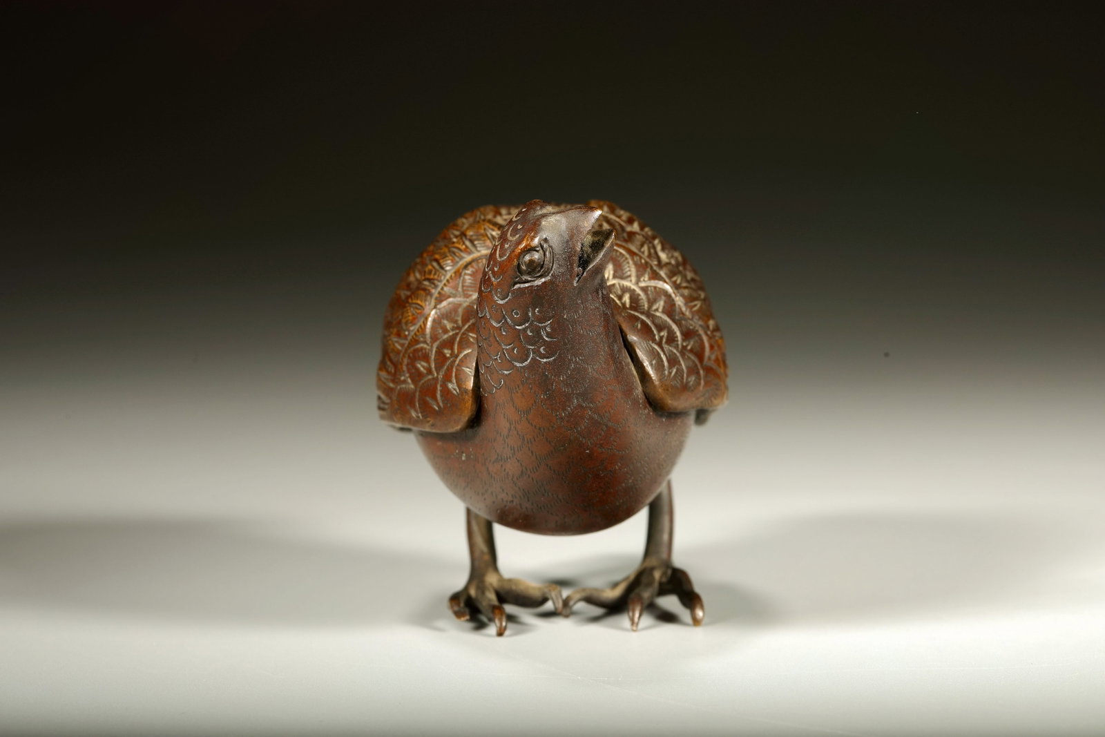 A BRONZE QUAIL INCENSE BURNER - 4