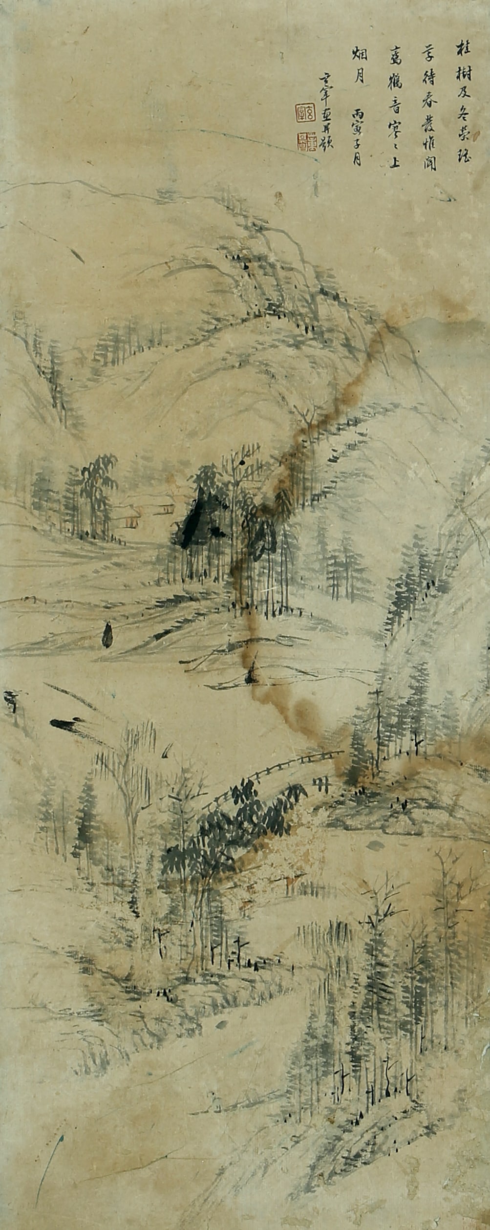 A CHINESE HAND PAINTING WITH THE MARK OF DONG QICHANG: A CHINESE HAND PAINTING WITH THE MARK OF DONG QICHANG 70*28.5cm