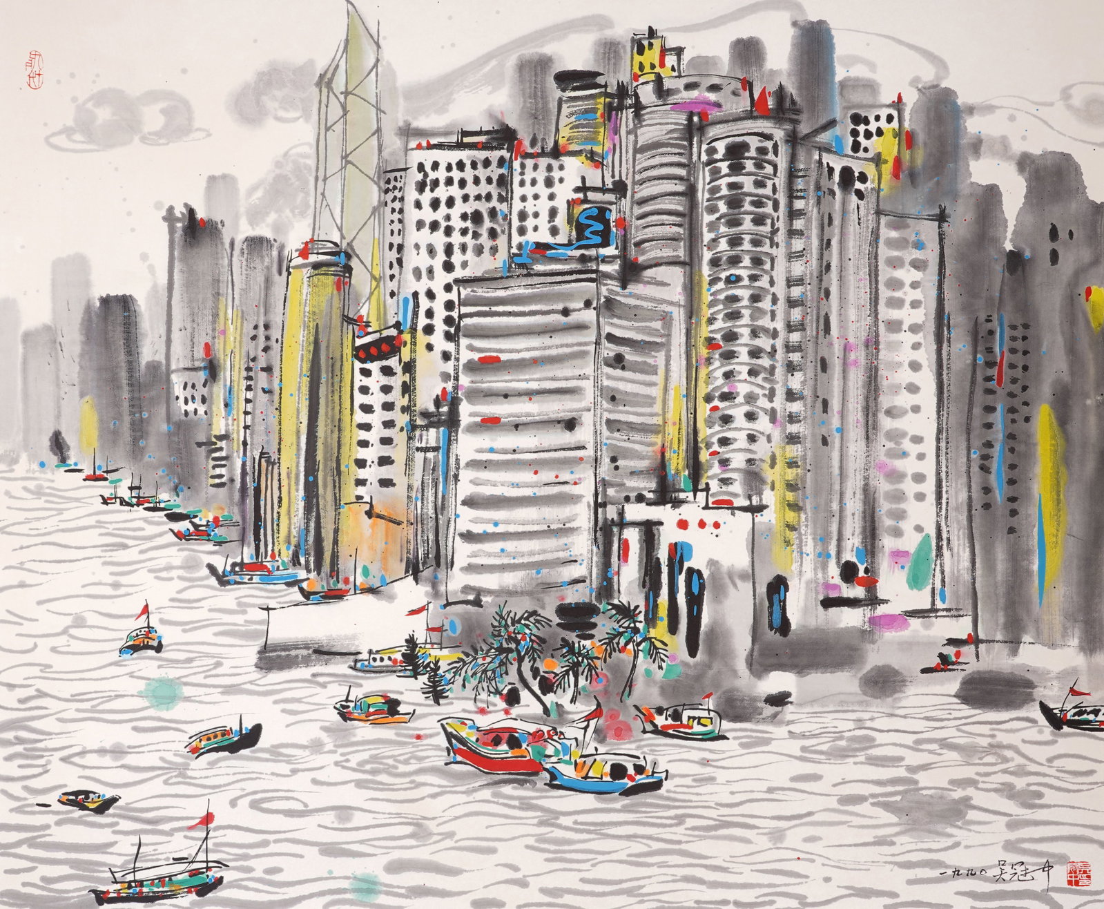 A CHINESE HAND PAINTING WITH THE MARK OF WU GUANZHONG: A CHINESE HAND PAINTING WITH THE MARK OF WU GUANZHONG 79.5*96.5cm