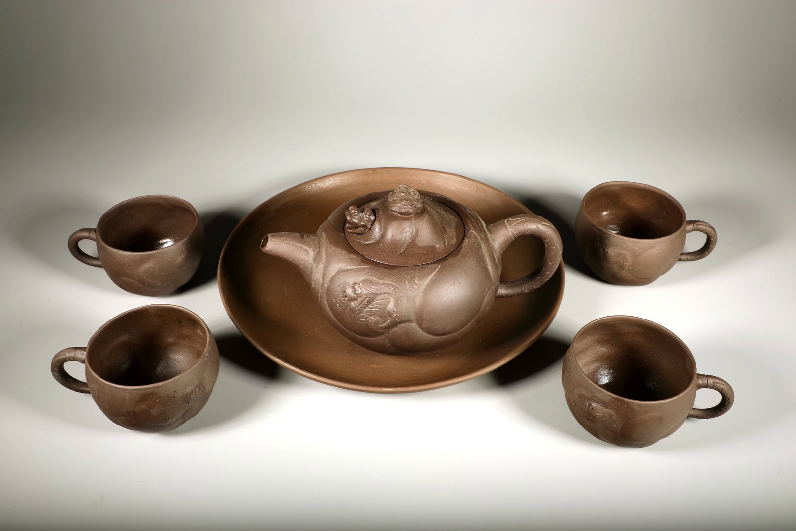A ZISHA FISH-DRAGON TEAPOT SET - 2