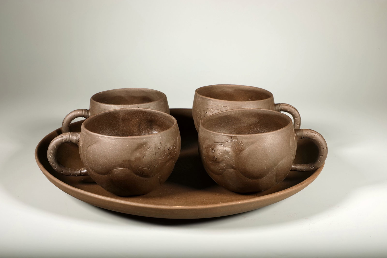 A ZISHA FISH-DRAGON TEAPOT SET - 3