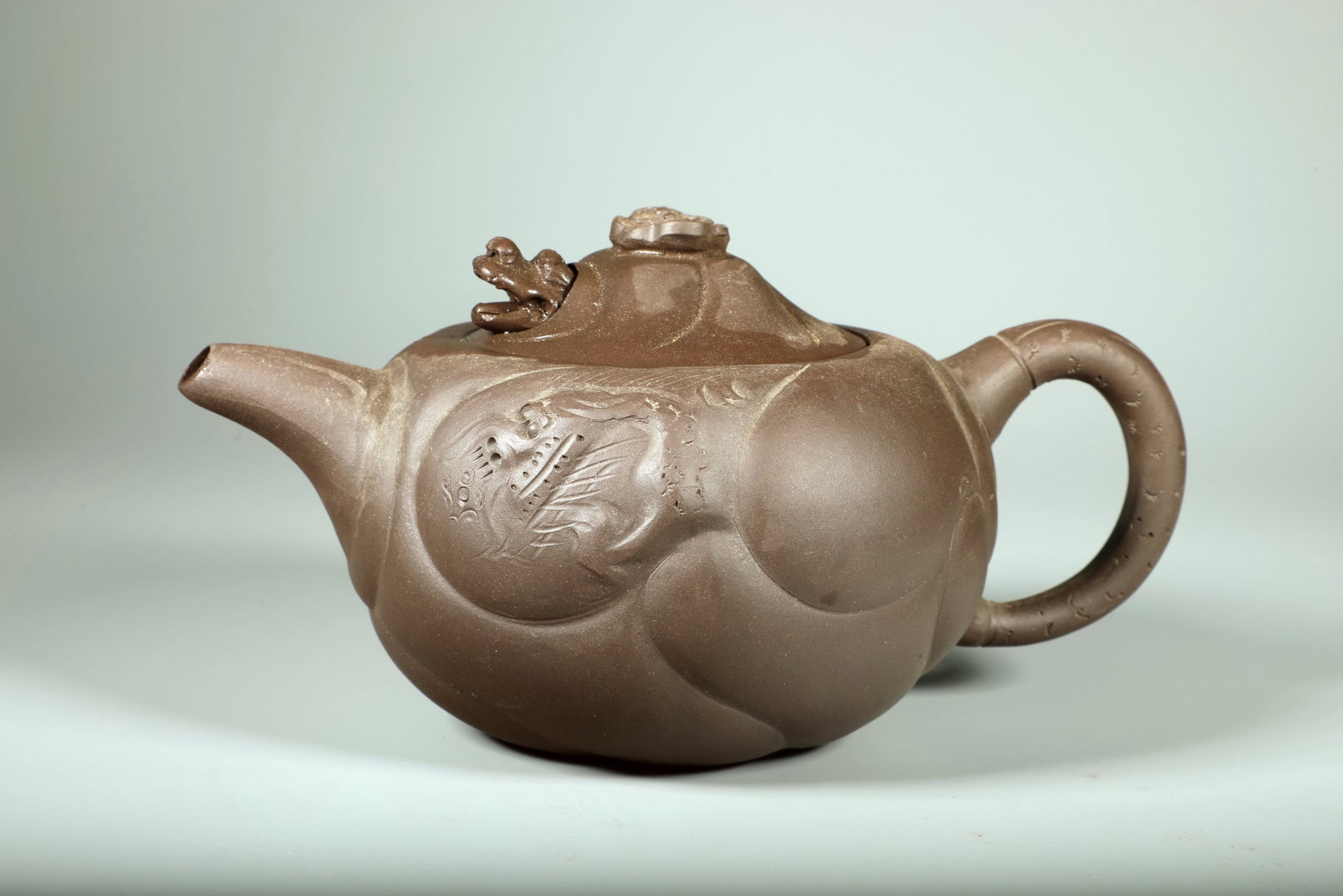 A ZISHA FISH-DRAGON TEAPOT SET - 4
