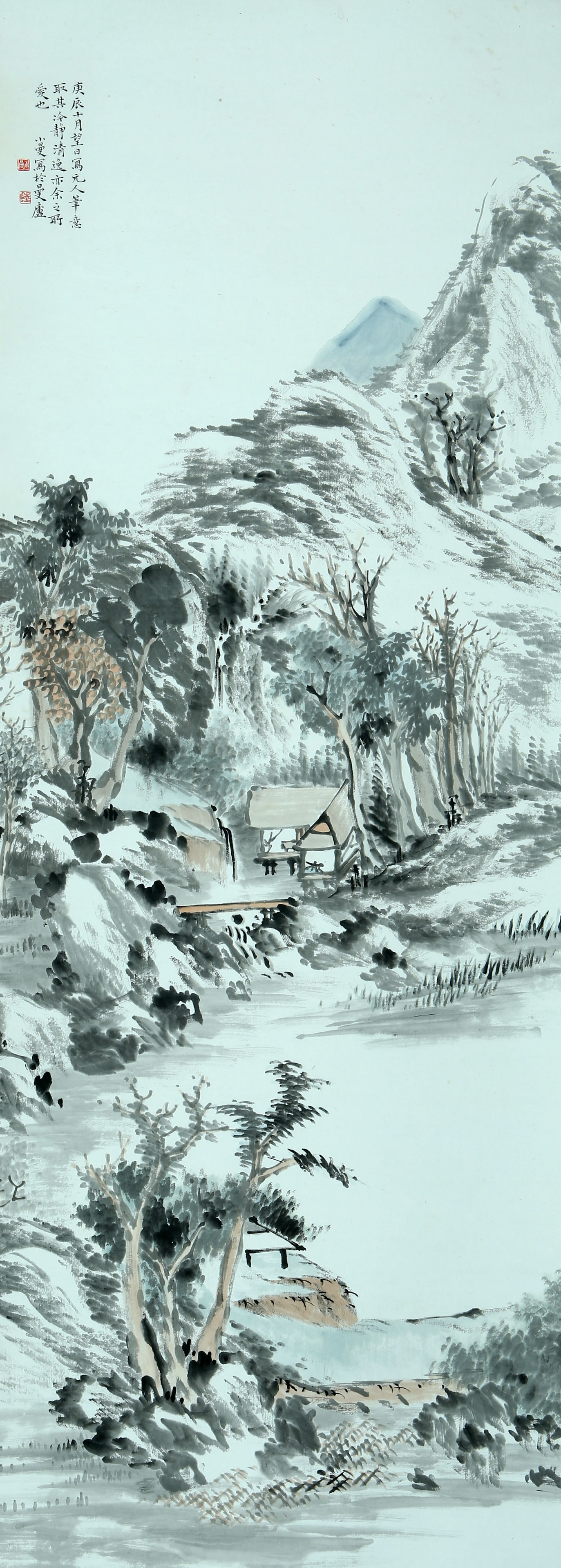 A CHINESE HAND PAINTING WITH THE MARK OF LU XIAOMAN: A CHINESE HAND PAINTING WITH THE MARK OF LU XIAOMAN 125*44cm