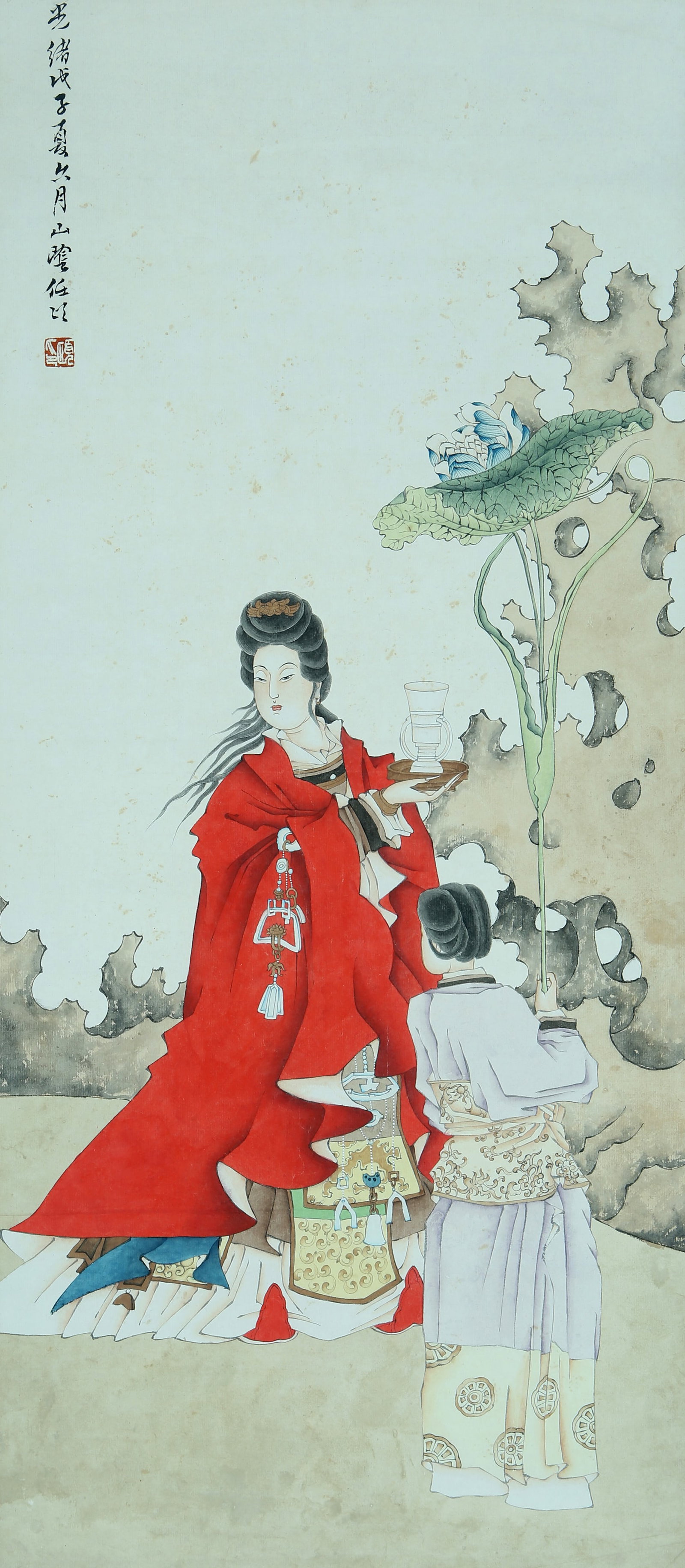 A CHINESE HAND PAINTING WITH THE MARK OF REN BONIAN: A CHINESE HAND PAINTING WITH THE MARK OF REN BONIAN 75*33cm