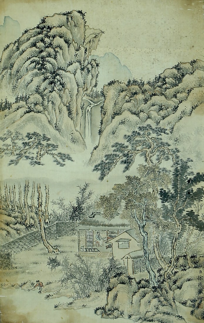 A CHINESE HAND PAINTING WITH THE MARK OF XU YANG: A CHINESE HAND PAINTING WITH THE MARK OF XU YANG 48*30cm