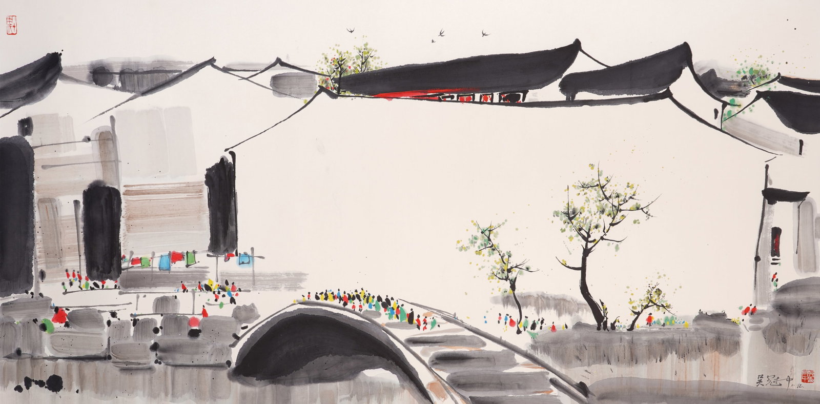 A CHINESE HAND PAINTING WITH THE MARK OF WU GUANZHONG: A CHINESE HAND PAINTING WITH THE MARK OF WU GUANZHONG 69*140cm