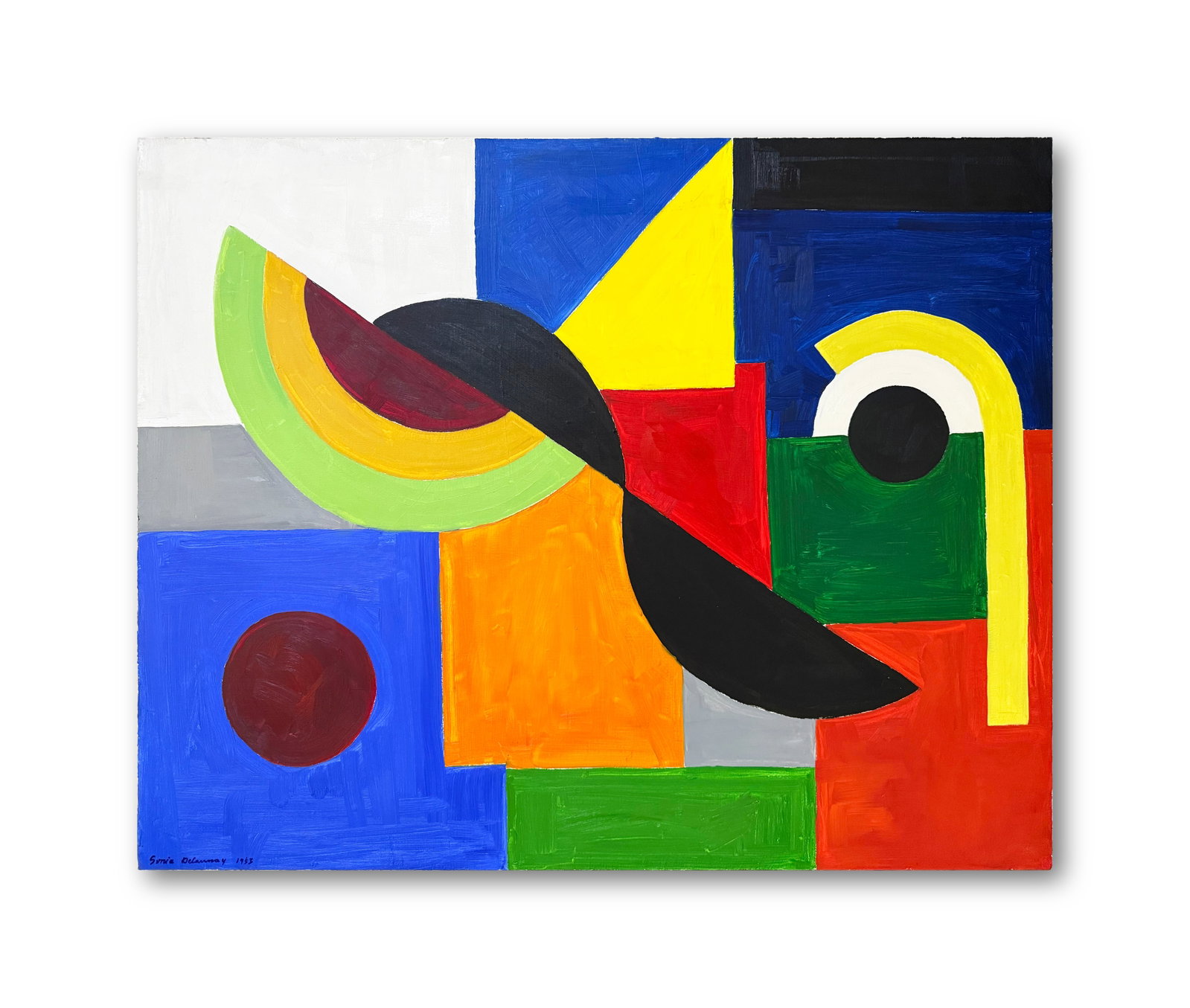 AN OIL PAINTING ON CANVAS WITH THE MARK OF SONIA DELAUNAY: AN OIL PAINTING ON CANVAS WITH THE MARK OF SONIA DELAUNAY 80.5*100.5cm