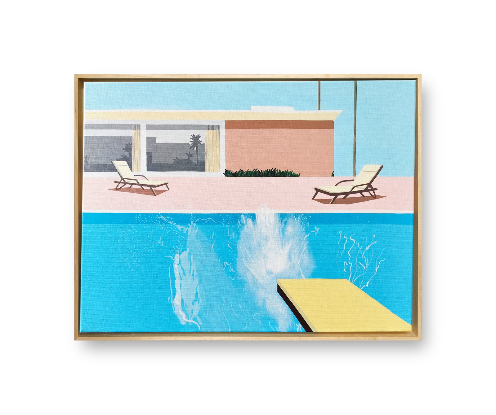 A ACRYLIC PAINTING ON CANVAS WITH THE MARK OF DAVID HOCKNEY: A ACRYLIC PAINTING ON CANVAS WITH THE MARK OF DAVID HOCKNEY 45*60.5cm
