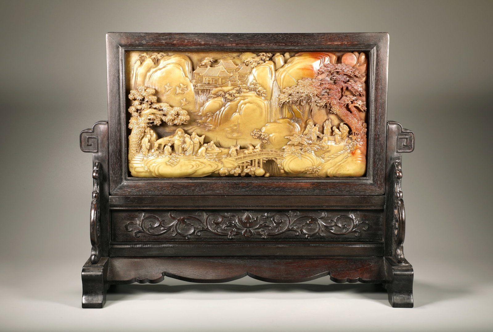 A ZITAN INLAID SHOUSHAN STONE LANDSCAPE TABLE SCREEN (1 of 6)