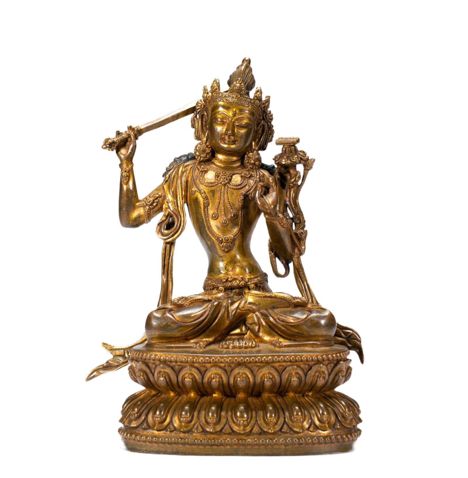 A GILT-BRONZE FIGURE OF MANJUSHRI (1 of 10)