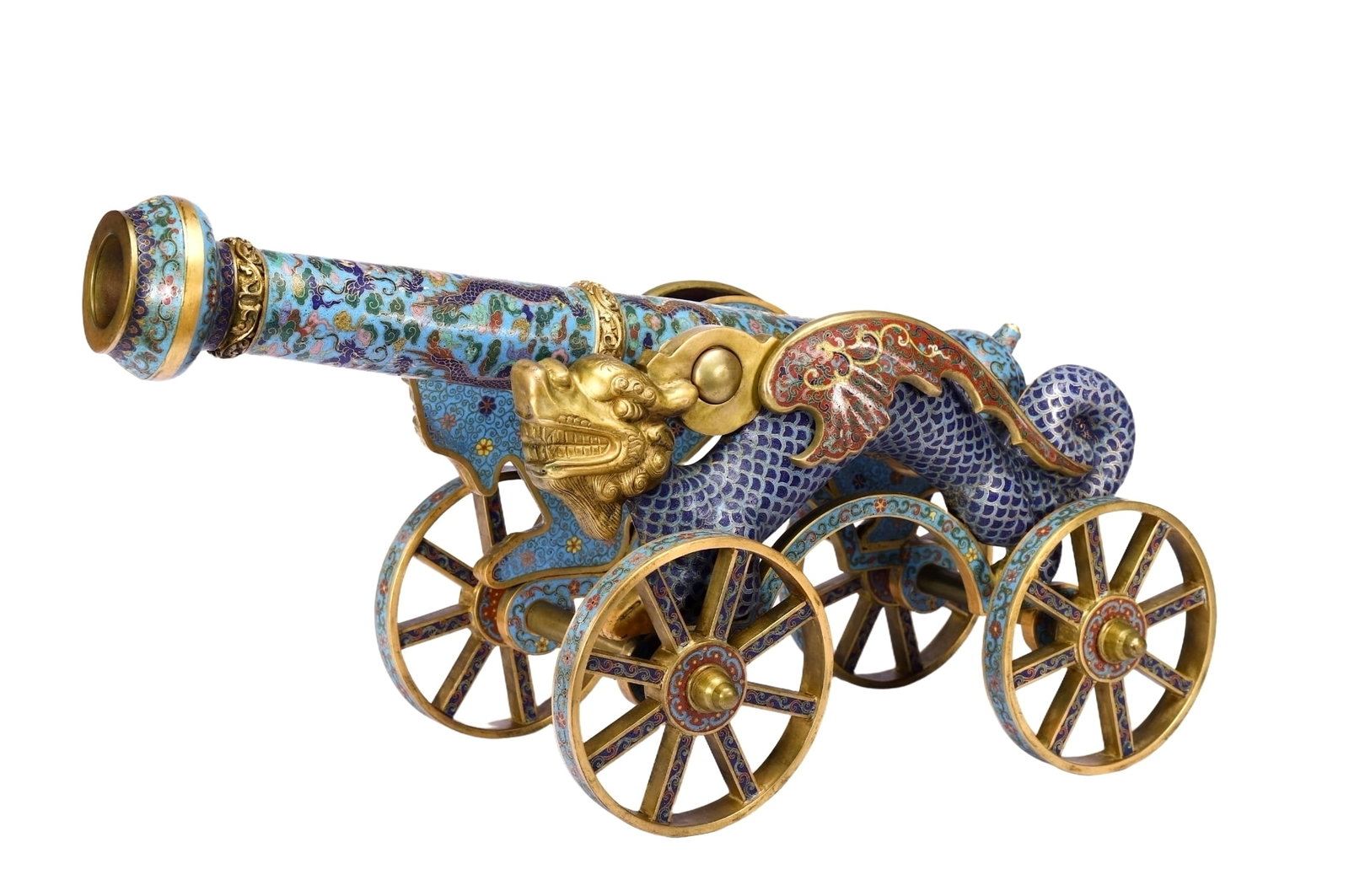 A GILT-BRONZE CLOISONNE ENAMEL ORNAMENT: A GILT-BRONZE CLOISONNE ENAMEL ORNAMENT Length:50cm,Width:22cm,Height:23cm;Weight:8360g