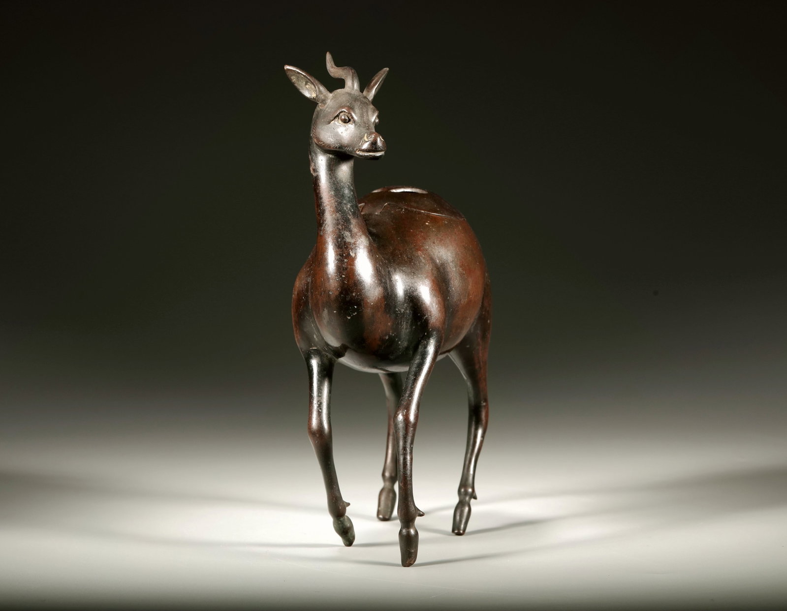 A BRONZE DEER INCENSE BURNER - 2