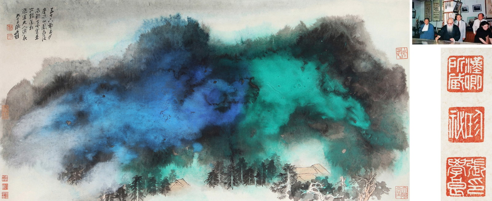 A CHINESE HAND PAINTING WITH THE MARK OF ZHANG DAQIAN: A CHINESE HAND PAINTING WITH THE MARK OF ZHANG DAQIAN 68*138cm