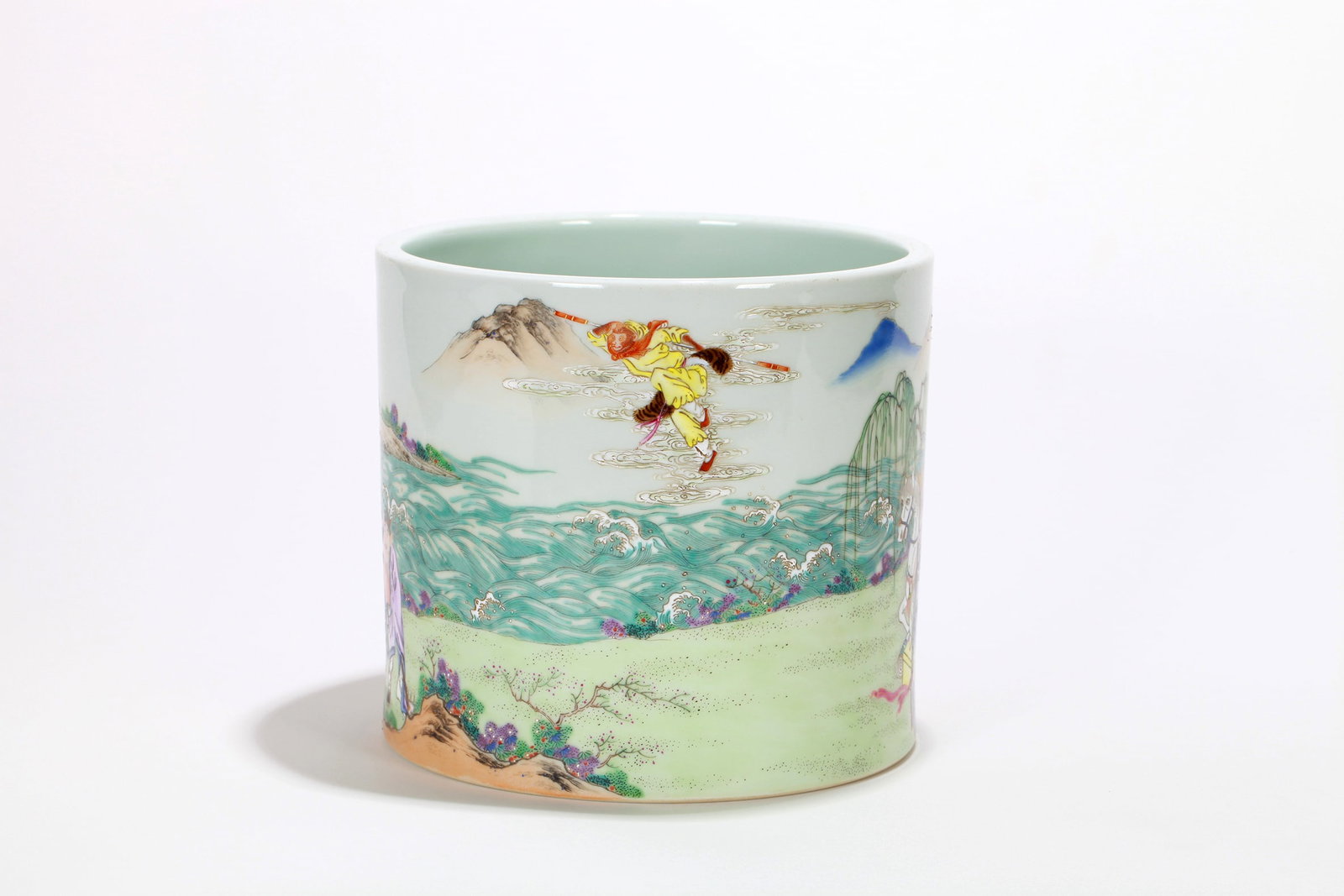 A FAMILLE ROSE FIGURAL BRUSHPOT (WITH DOCUMENTS) - 6