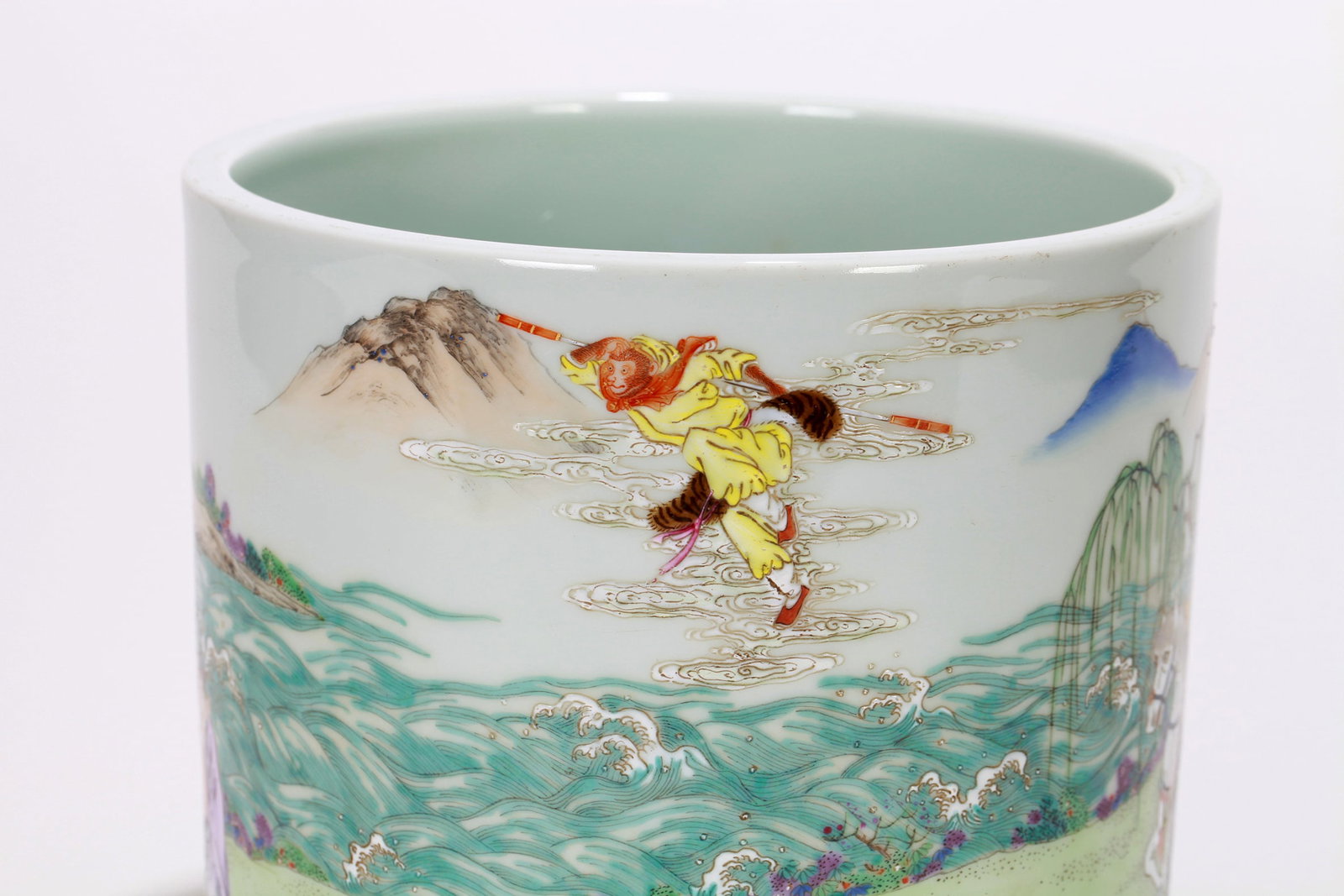 A FAMILLE ROSE FIGURAL BRUSHPOT (WITH DOCUMENTS) - 7