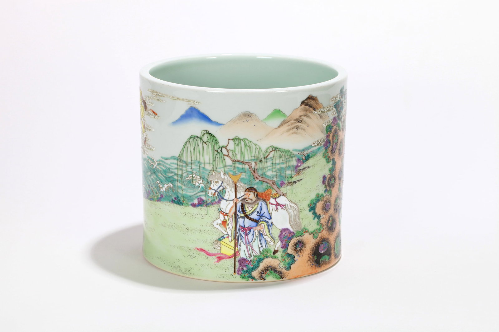 A FAMILLE ROSE FIGURAL BRUSHPOT (WITH DOCUMENTS) - 8
