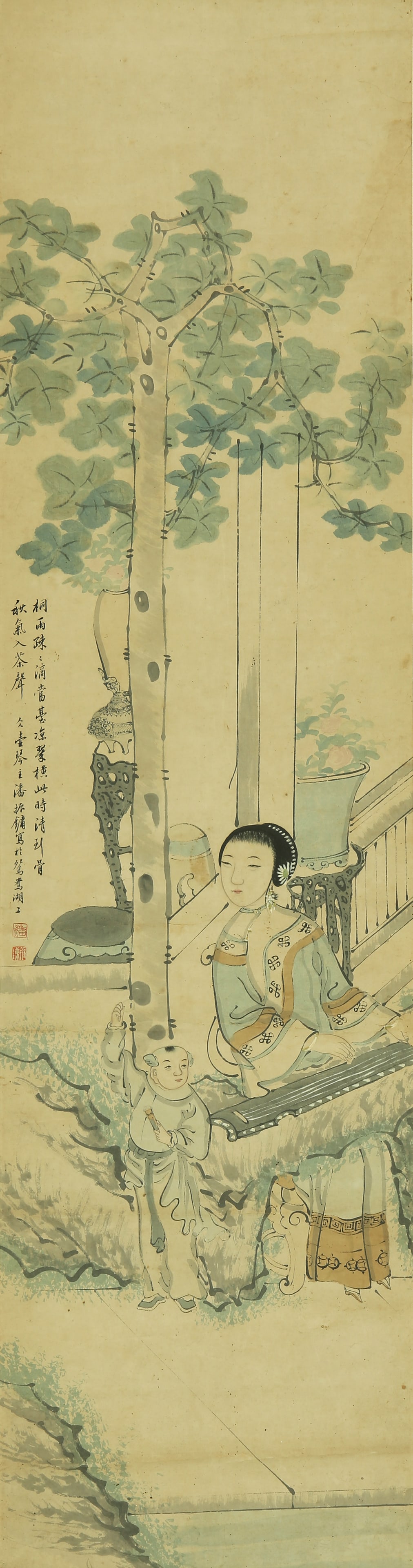 A CHINESE HAND PAINTING WITH THE MARK OF PAN ZHENYONG: A CHINESE HAND PAINTING WITH THE MARK OF PAN ZHENYONG 122*32cm