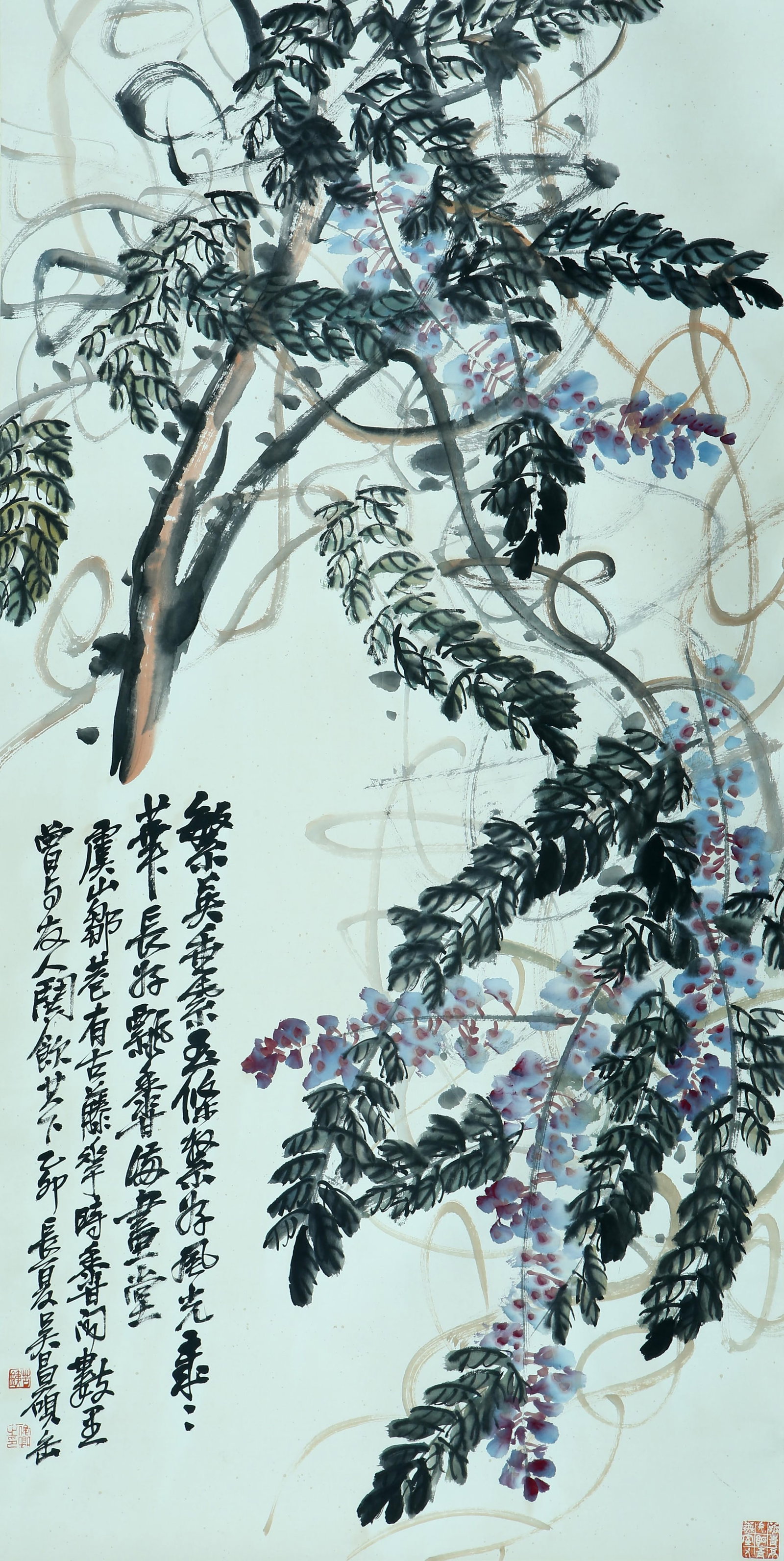 A CHINESE HAND PAINTING WITH THE MARK OF WU CHANGSHUO (1 of 6)