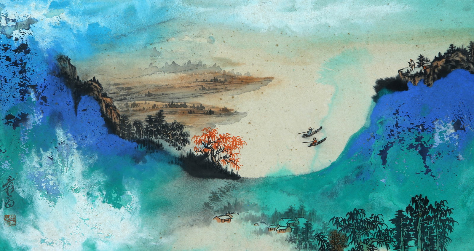 A CHINESE HAND PAINTING WITH THE MARK OF ZHANG DAQIAN: A CHINESE HAND PAINTING WITH THE MARK OF ZHANG DAQIAN 31*58cm