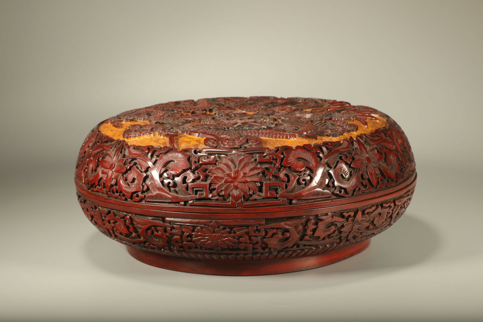 Lacquerware Red Carved Flower and Dragon Pattern Lid Box - 3