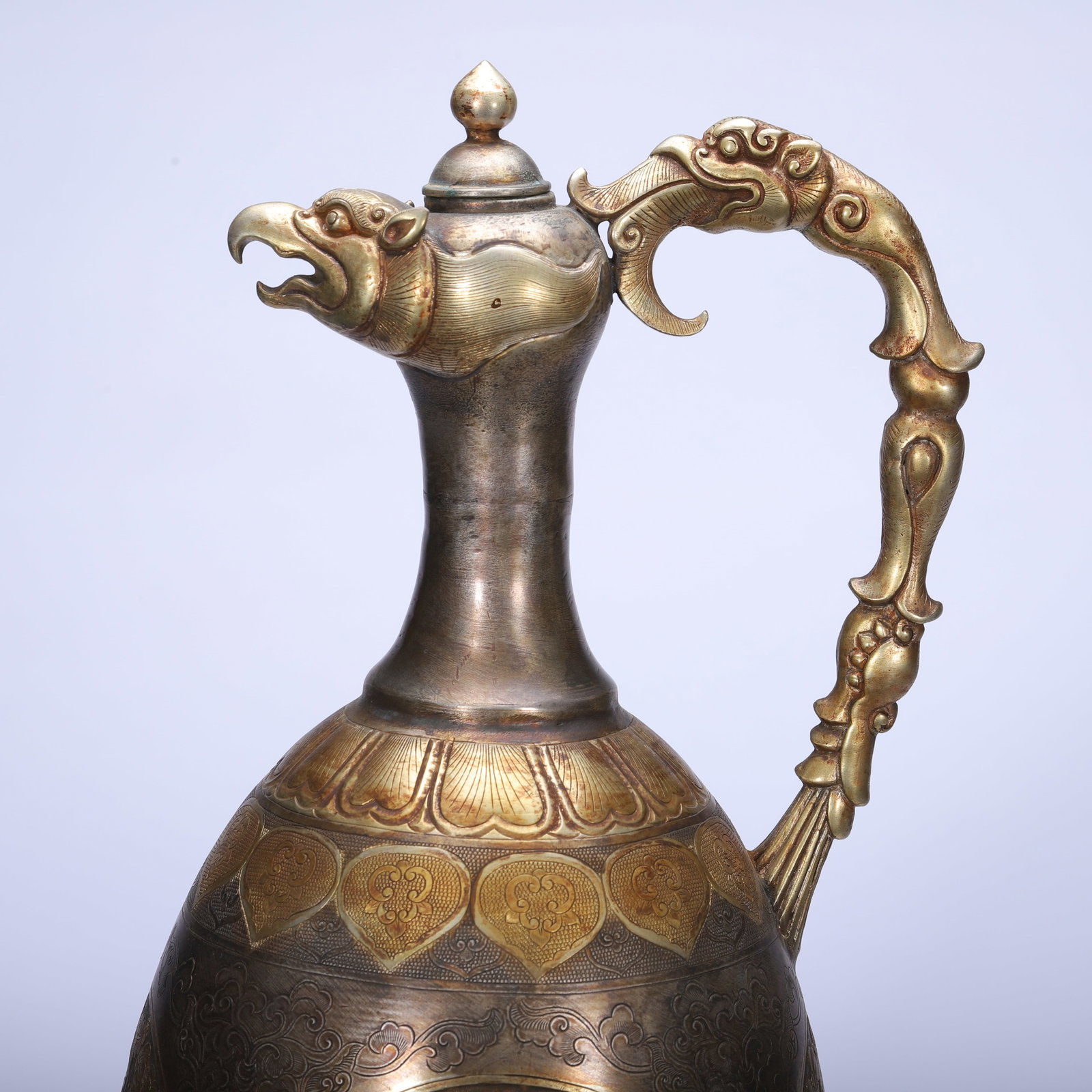 Gilt Silver Carved Beast and Flower Pattern Pot - 2