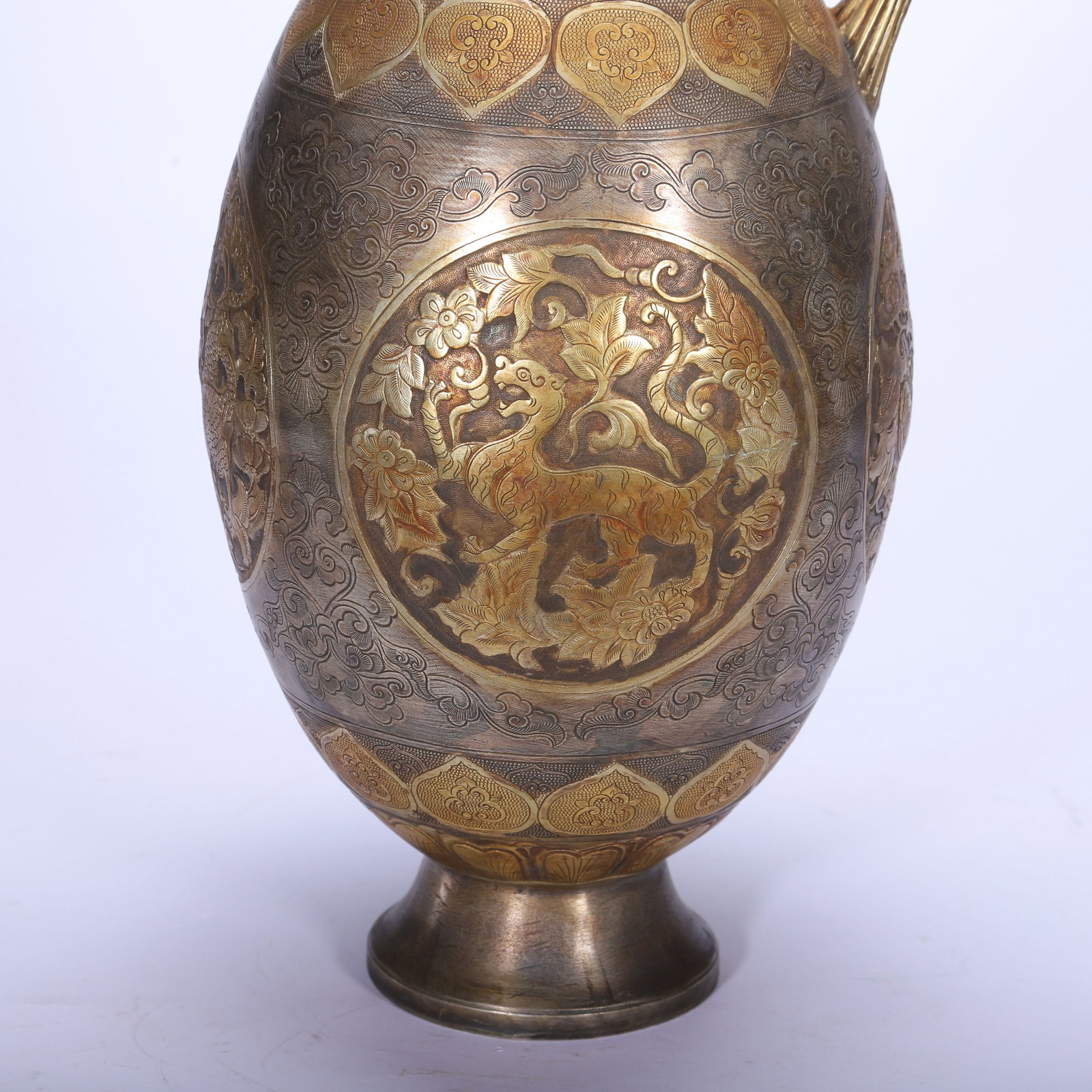 Gilt Silver Carved Beast and Flower Pattern Pot - 3