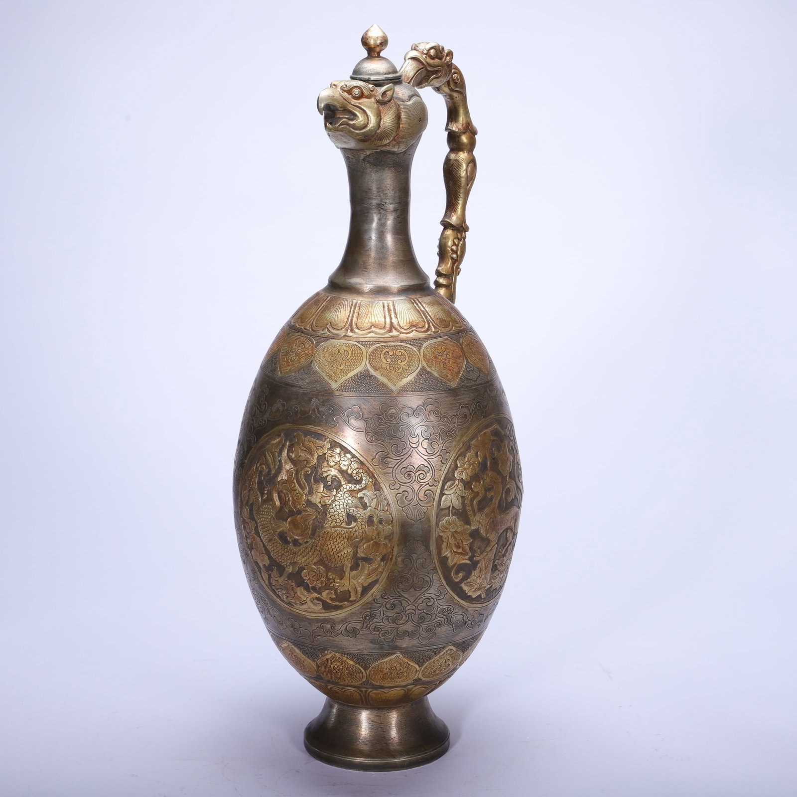 Gilt Silver Carved Beast and Flower Pattern Pot - 4